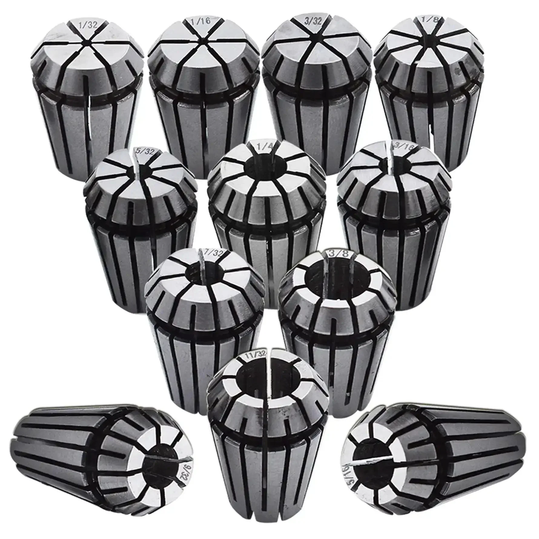 Spring Collet Set ER16 12 Piece For CNC Milling Lathe Workholding And Engraving One Thirty Second To Three Eighth Inch Gripping Range With Solid Alloy Spring Steel Construction Fully Hardened For Precision