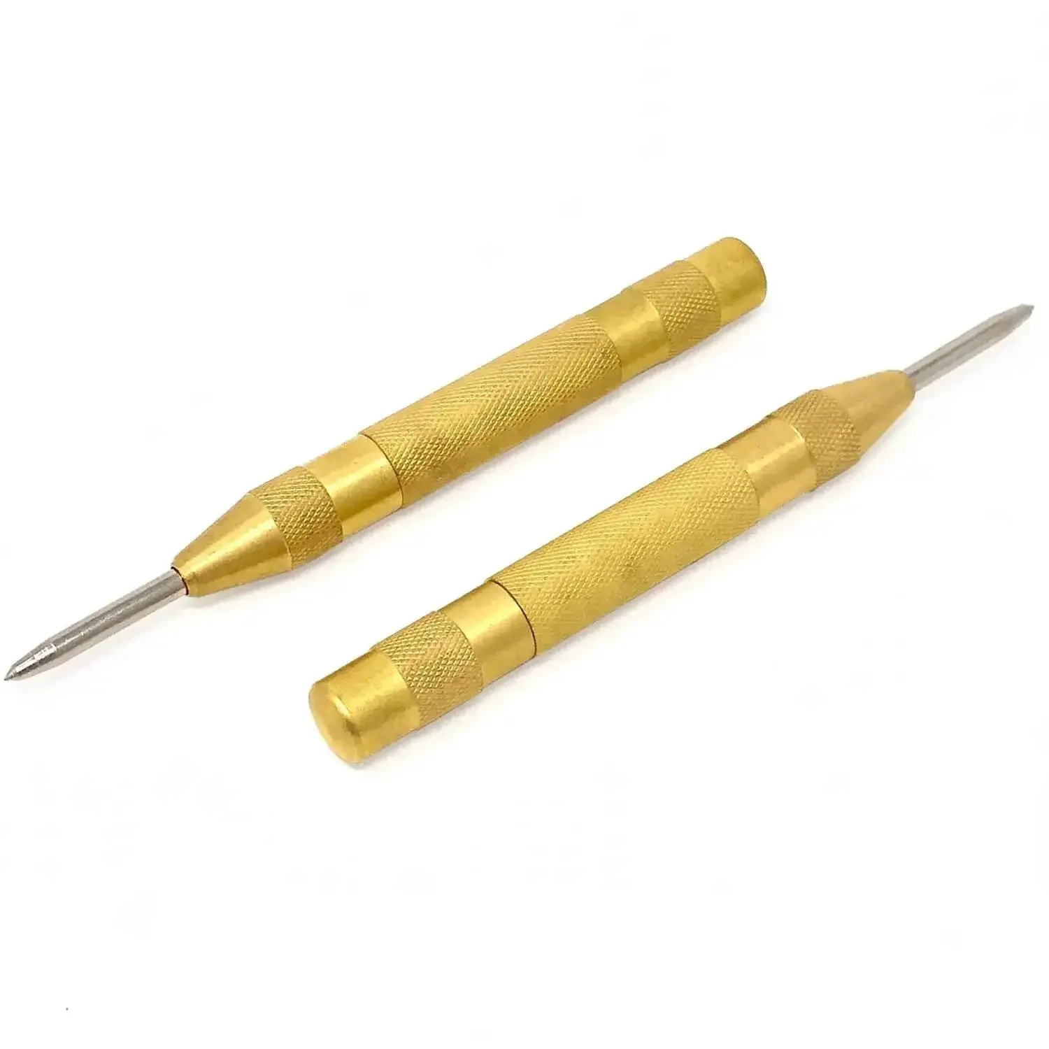Spring Loaded Brass Center Punch Auto 5 Inch With Adjustable Tension Hand Tool For Metal Or Wood Pack Of 2 Easy To Use Delivers Precise Marks And A Clean Start For Drilling In Carpentry And Metalworking No Sweat