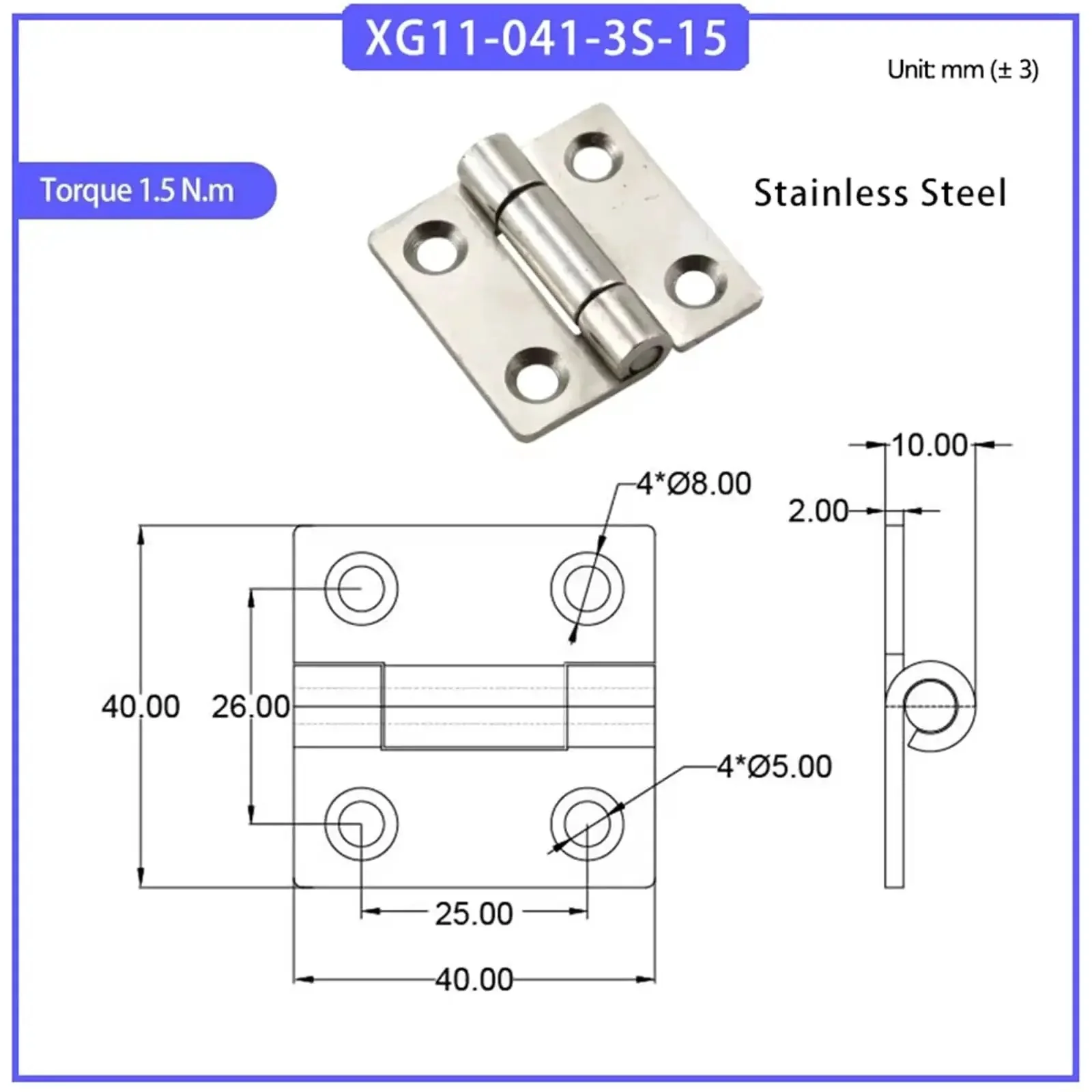 Square Damping Hinge 1.5 Inches For Cabinets And Doors With Tweakable Torque And Built In Stop For Soft Close Action Durable Construction Single Pack 1.5Nm Model XG11 041 3S 15 - Image 6