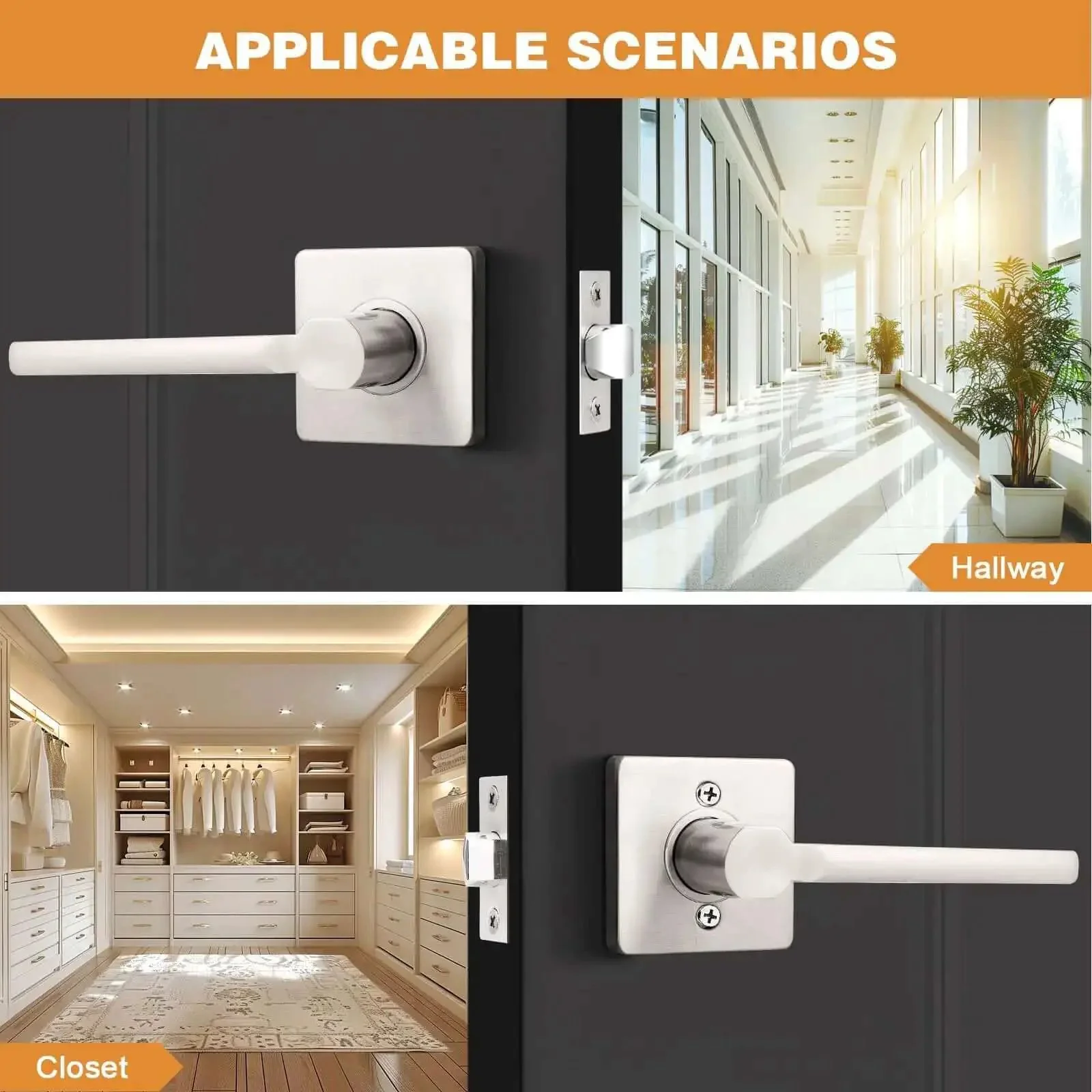 Square Passage Door Handle Set For Interior Doors Heavy Duty Reversible Lever In Satin Nickel Finish With Keyless Passage No Key Needed Hallway Closet Use Brushed Nickel Look 1 Pack - Image 2