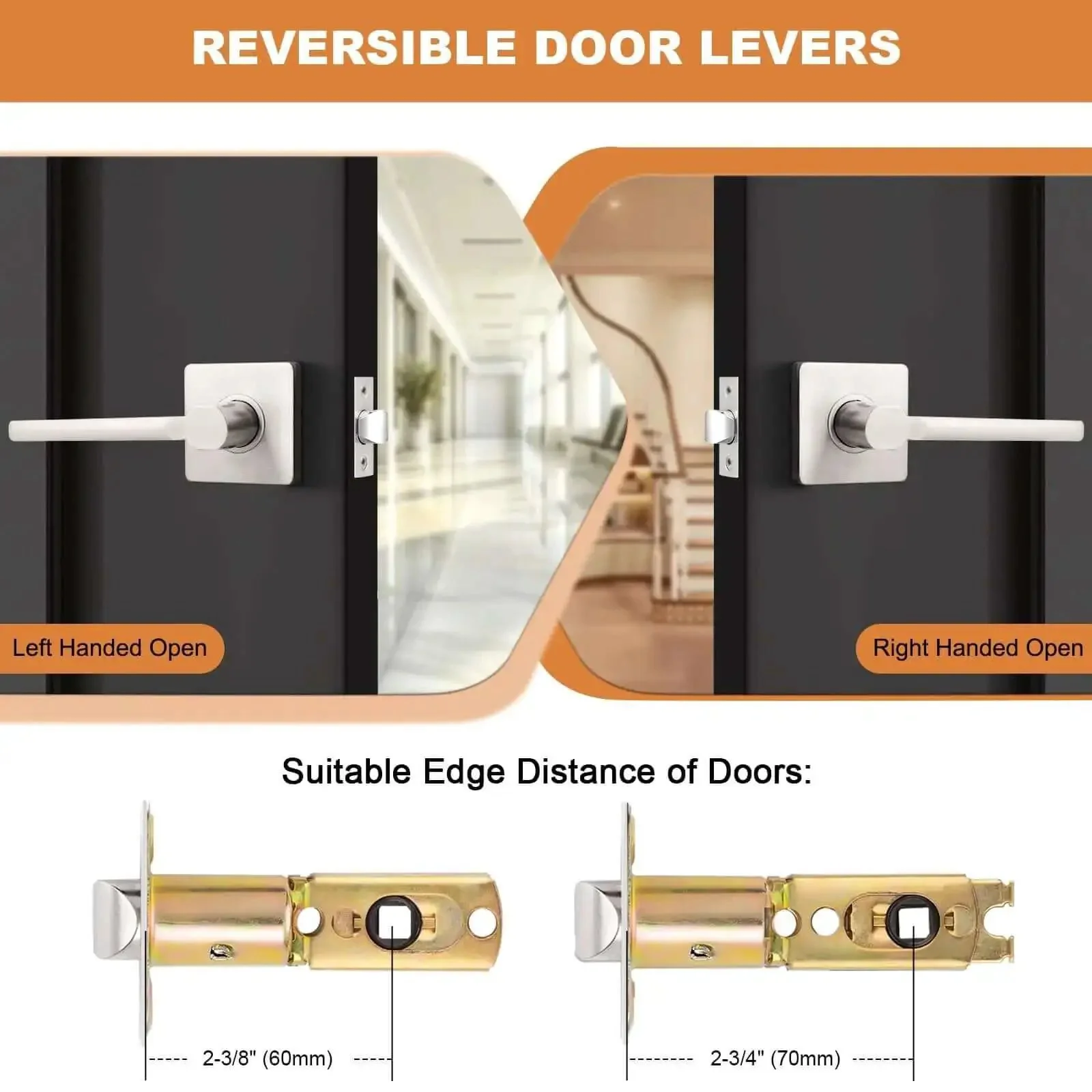 Square Passage Door Handle Set For Interior Doors Heavy Duty Reversible Lever In Satin Nickel Finish With Keyless Passage No Key Needed Hallway Closet Use Brushed Nickel Look 1 Pack - Image 5