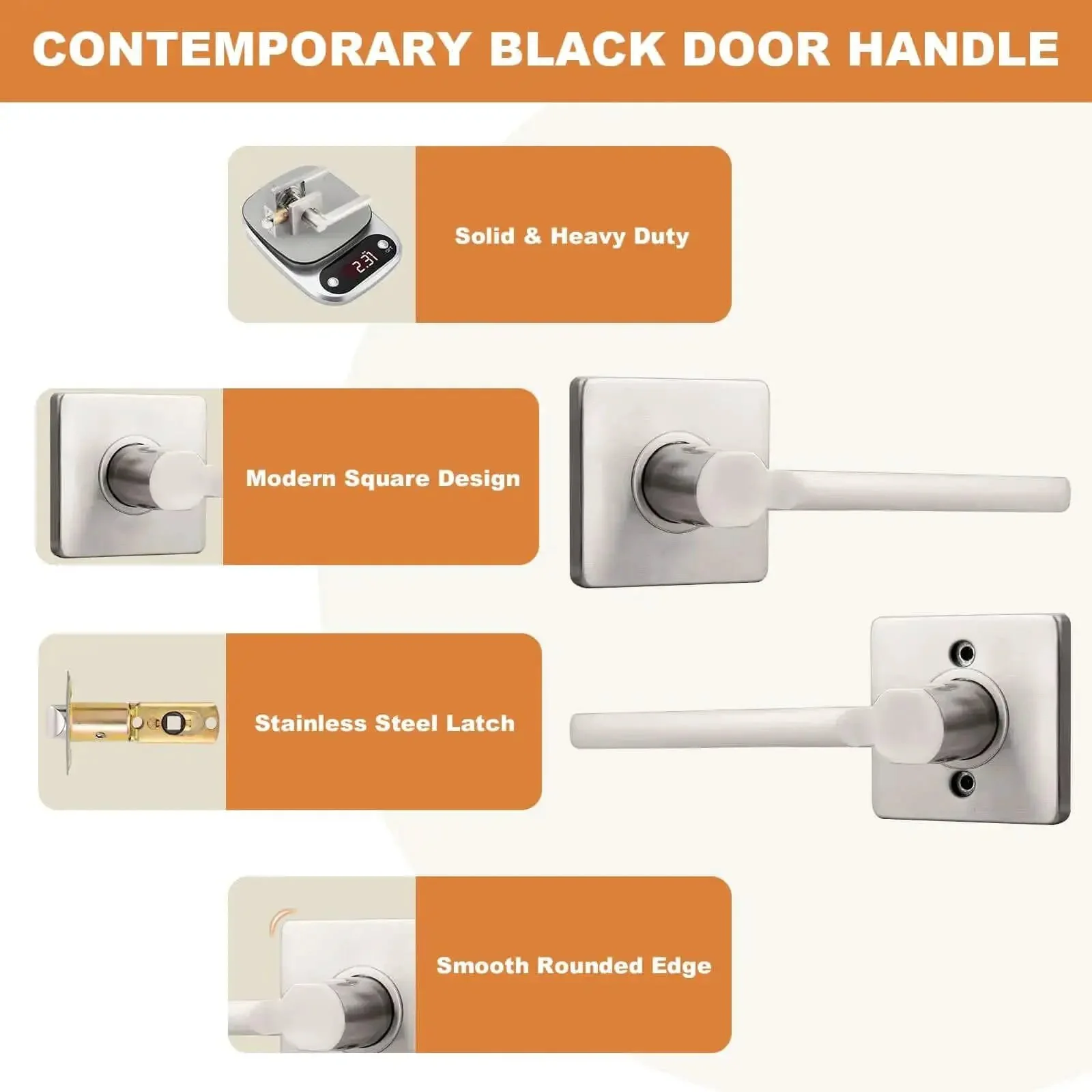 Square Passage Door Handle Set For Interior Doors Heavy Duty Reversible Lever In Satin Nickel Finish With Keyless Passage No Key Needed Hallway Closet Use Brushed Nickel Look 1 Pack - Image 6