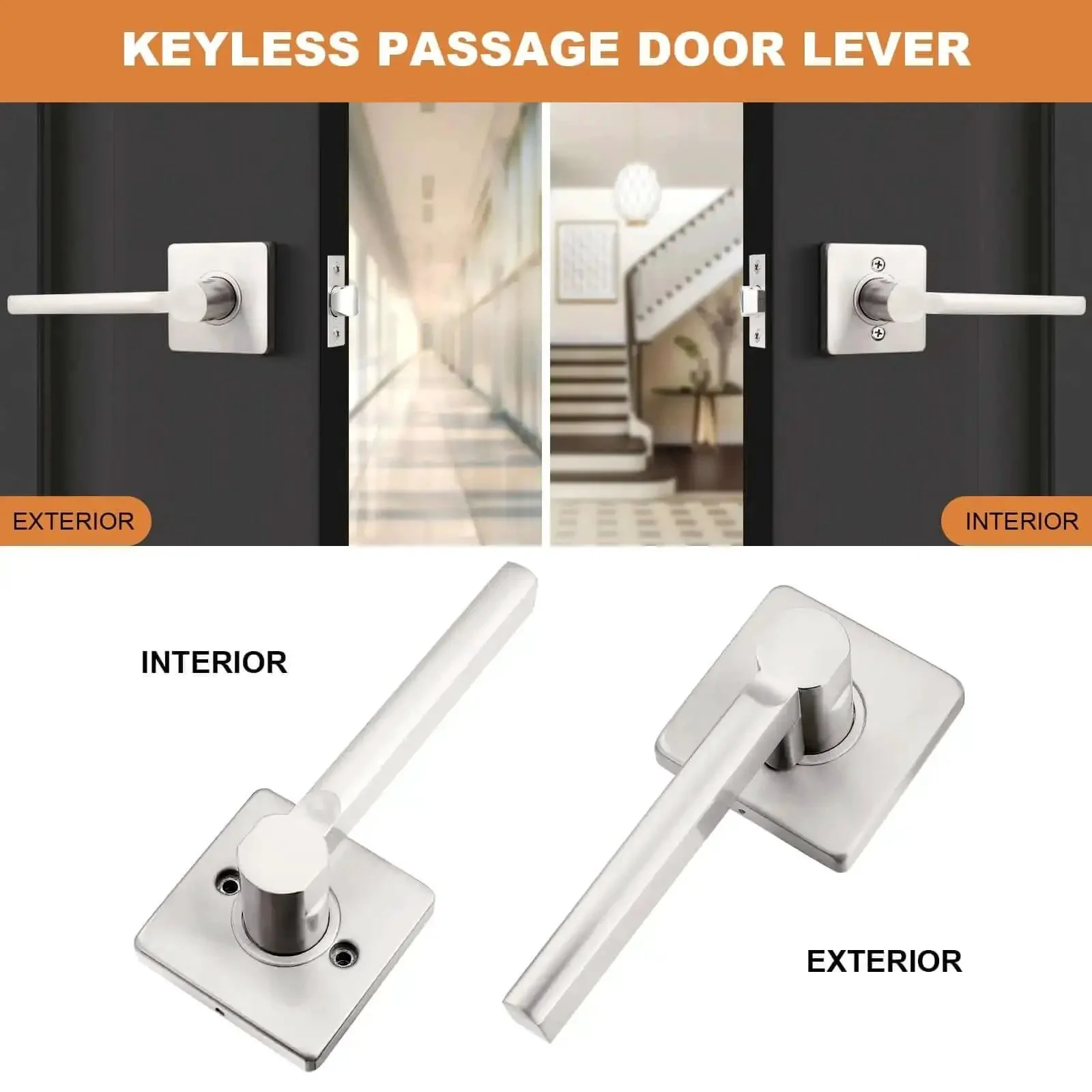 Square Passage Door Handle Set For Interior Doors Heavy Duty Reversible Lever In Satin Nickel Finish With Keyless Passage No Key Needed Hallway Closet Use Brushed Nickel Look 1 Pack - Image 7