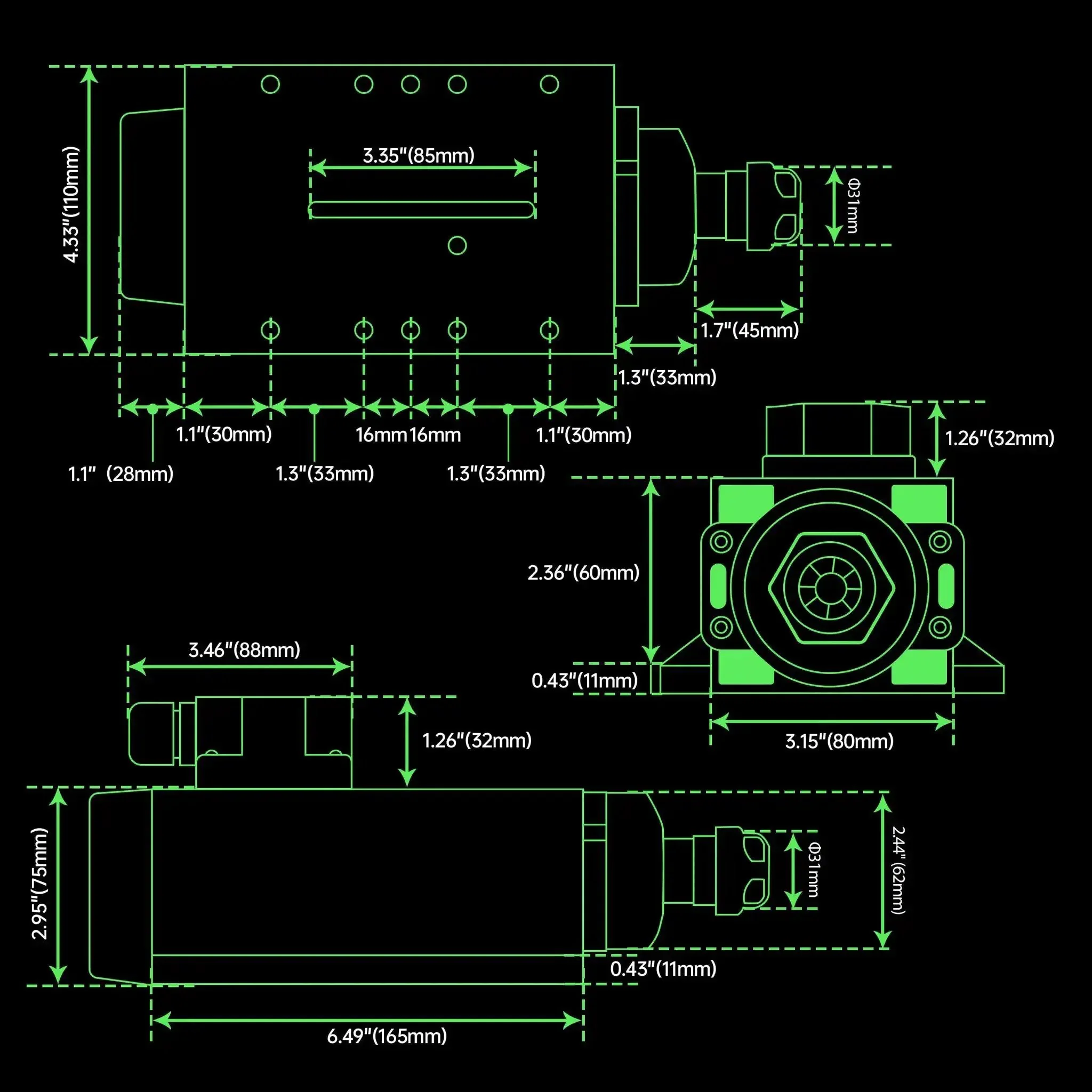 Square Two Point Two Kilowatt 220V Air Cooled CNC Spindle Motor Kit With ER20 Collet And VFD Drive For CNC Router Machine High Precision Four Hundred Hertz Spindle Ultra Low Runout Beefed Up Performance - Image 3