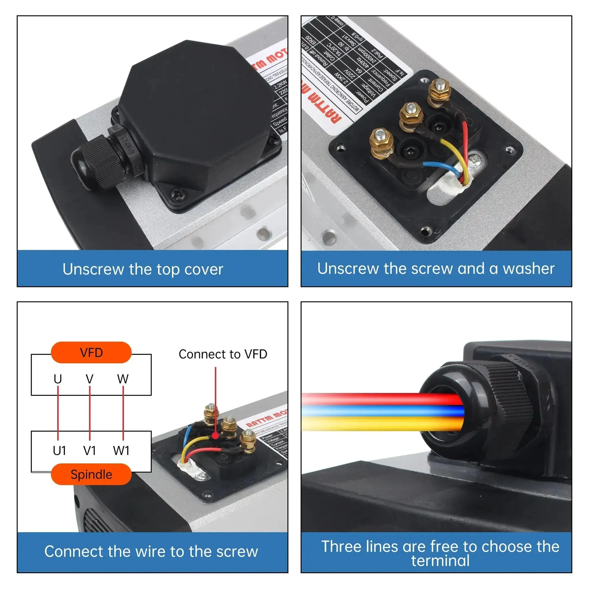 Square Two Point Two Kilowatt 220V Air Cooled CNC Spindle Motor Kit With ER20 Collet And VFD Drive For CNC Router Machine High Precision Four Hundred Hertz Spindle Ultra Low Runout Beefed Up Performance - Image 4