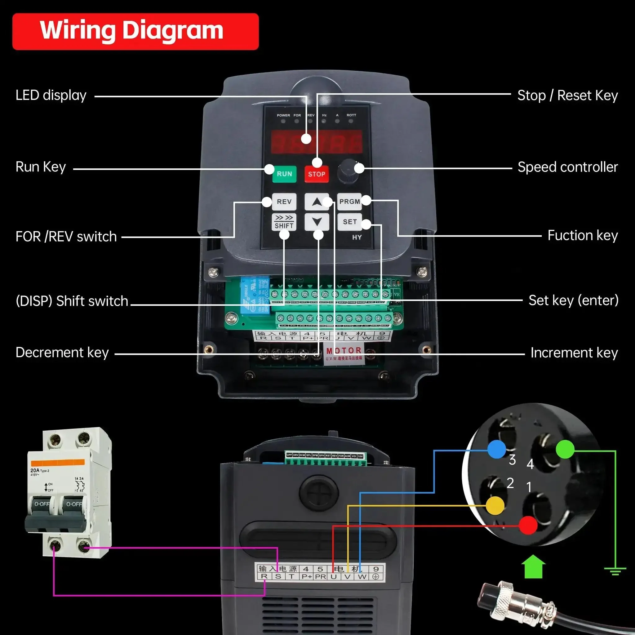 Square Two Point Two Kilowatt 220V Air Cooled CNC Spindle Motor Kit With ER20 Collet And VFD Drive For CNC Router Machine High Precision Four Hundred Hertz Spindle Ultra Low Runout Beefed Up Performance - Image 6