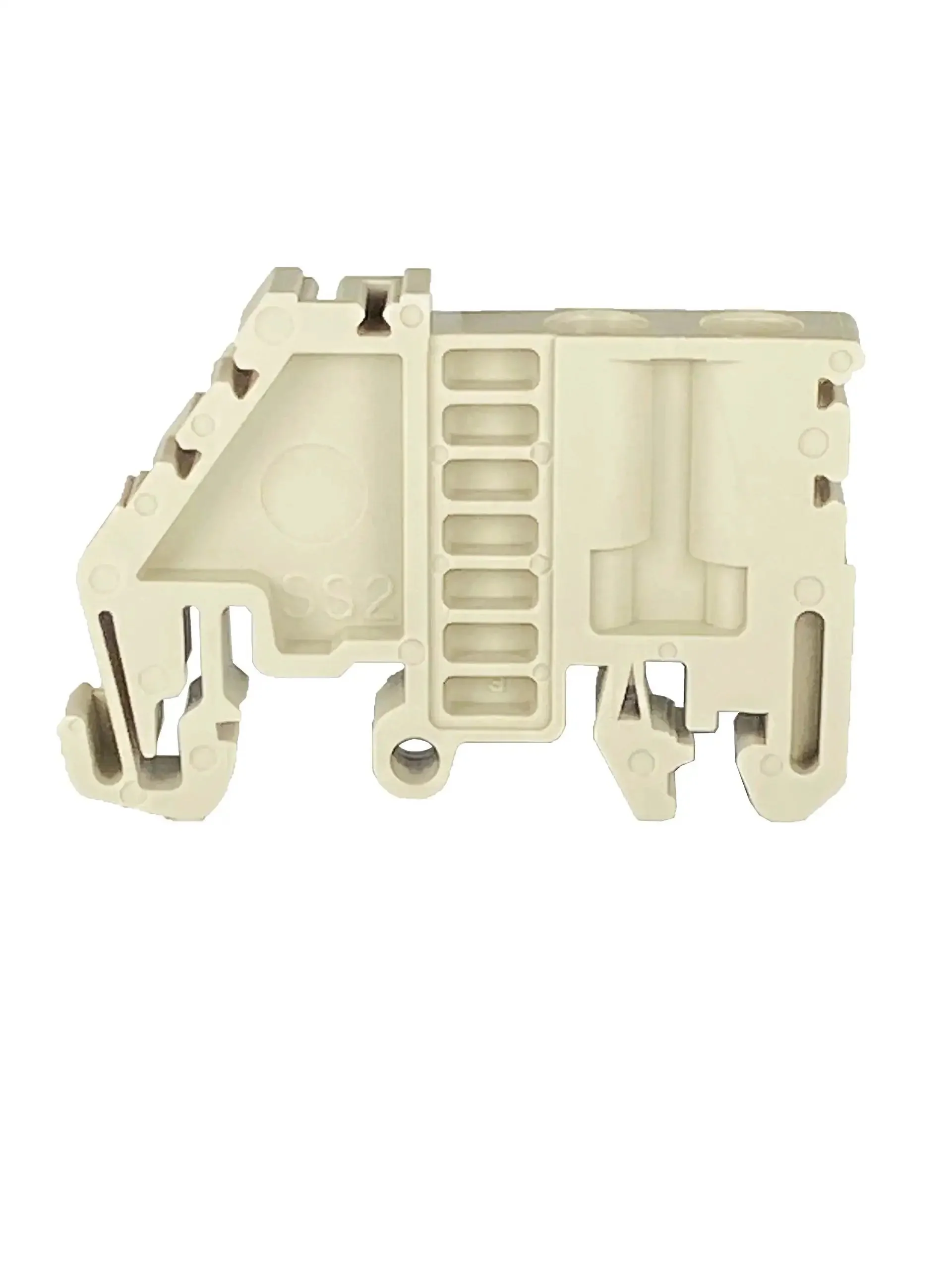 SS2 DIN Rail Terminal Block End Bracket For 32 mm And 35 mm Rail, Built Tough Beige Plastic End Clamp With Screws, Snap On Install, Secure Terminal Block Alignment, Pack Of 25