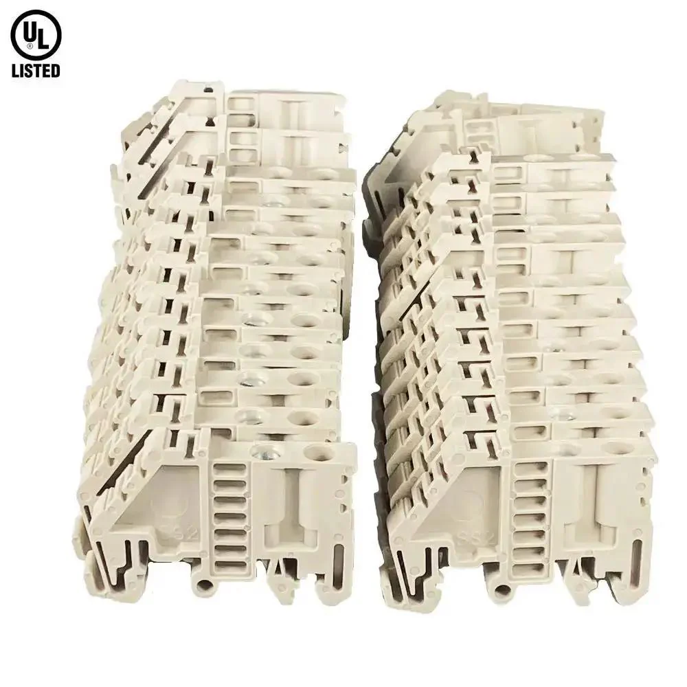 SS2 DIN Rail Terminal Block End Bracket For 32mm And 35mm Rails Screw Type Clamp Beige Plastic UL Approved Pack Of 50 Easy Mounting And Secure Attachment For Industrial Electrical Panels - Image 2