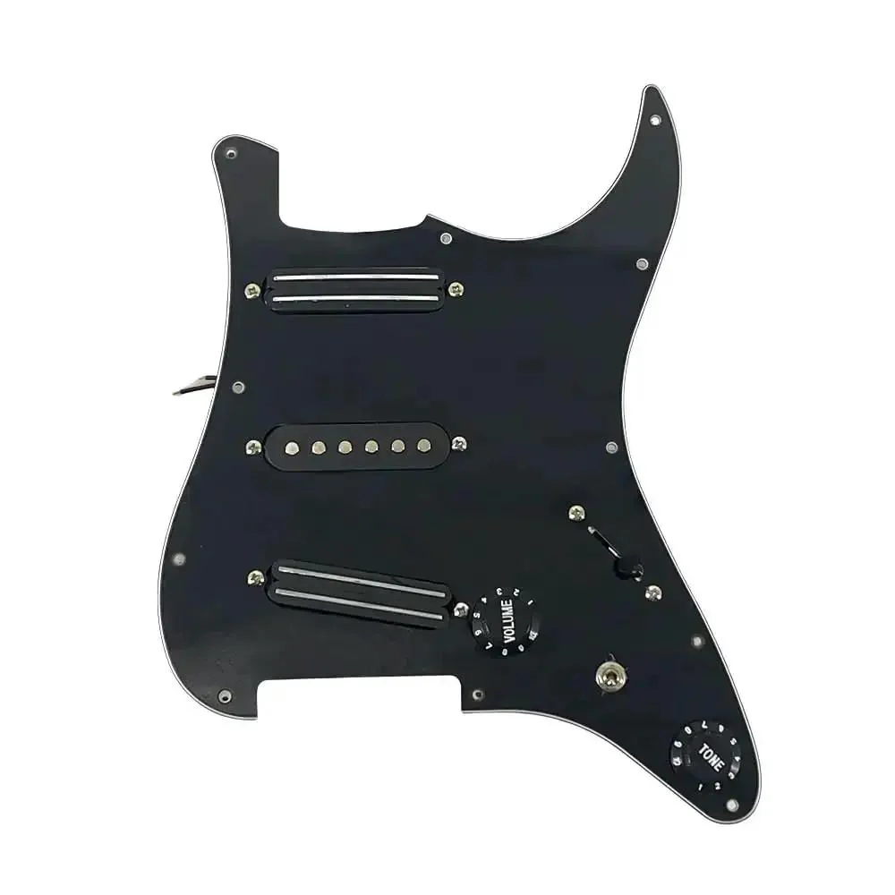 SSS Electric Guitar Loaded Pickguard Prewired Replacement 11 Hole Dark Black PVC 3 Ply Scratch Resistant Wear Resistant Panel With Smooth Finish For Bright Clear Tone And Powerful Sustain