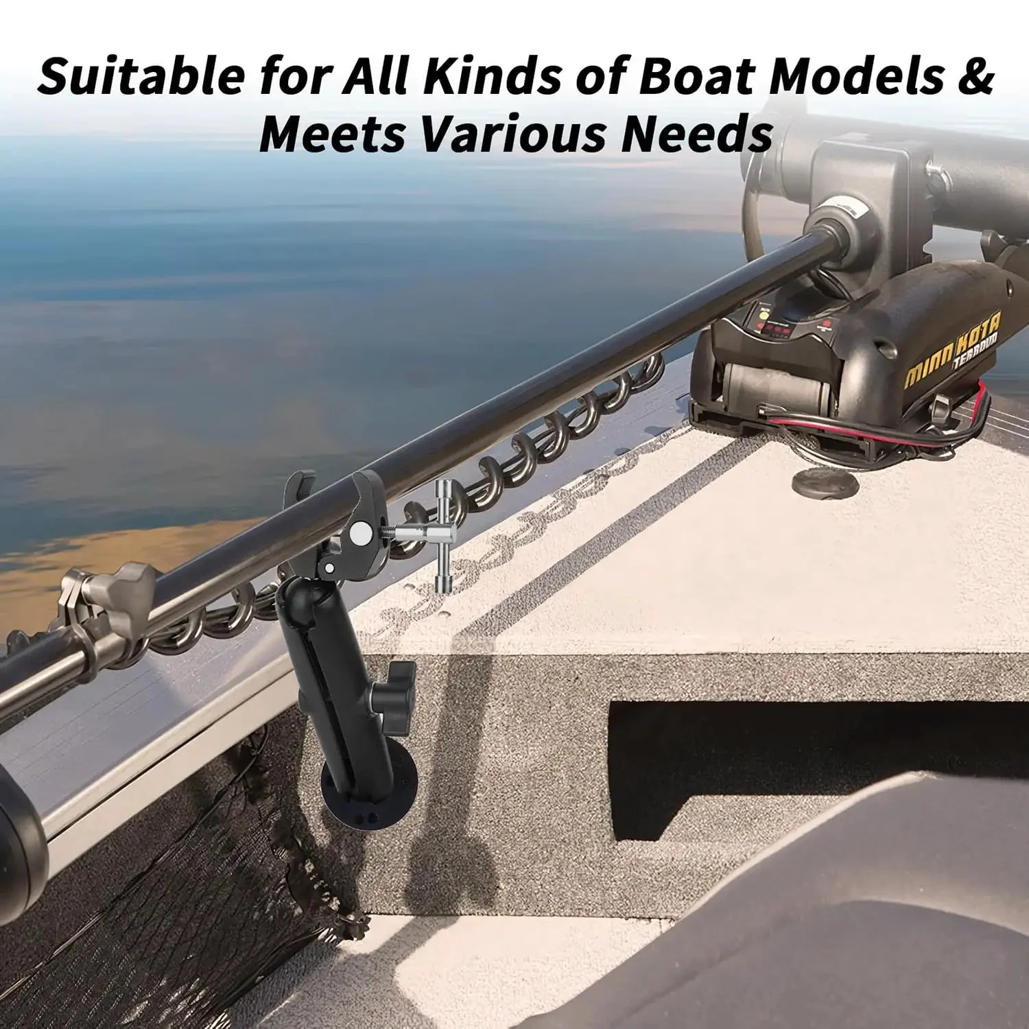Stabilizer Mount For Trolling Motors Reduces Bounce And Vibration On Rough Rides 360 Degree Adjustable Bracket With Non Slip Silicone Cap For Secure Grip Fits 0.6 To 2 Inch Bar Diameter Durable Tough Claw Boat Motor Bracket For Terrova Riptide Ulterra - Image 2