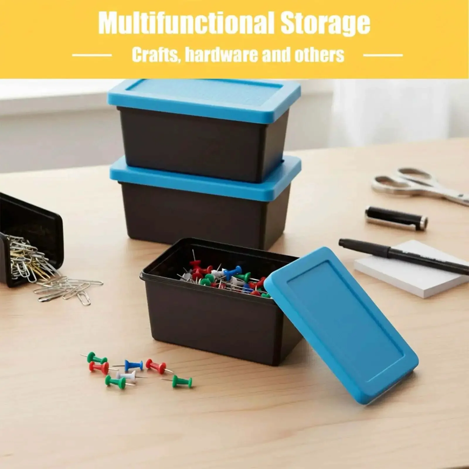 Stackable Mini Tote Bins With Lids For Desk Organization And Craft Storage Blue Tiny But Mighty Modular Organizer For Office Supplies Jewelry And Small Parts Perfect For Home Office - Image 3