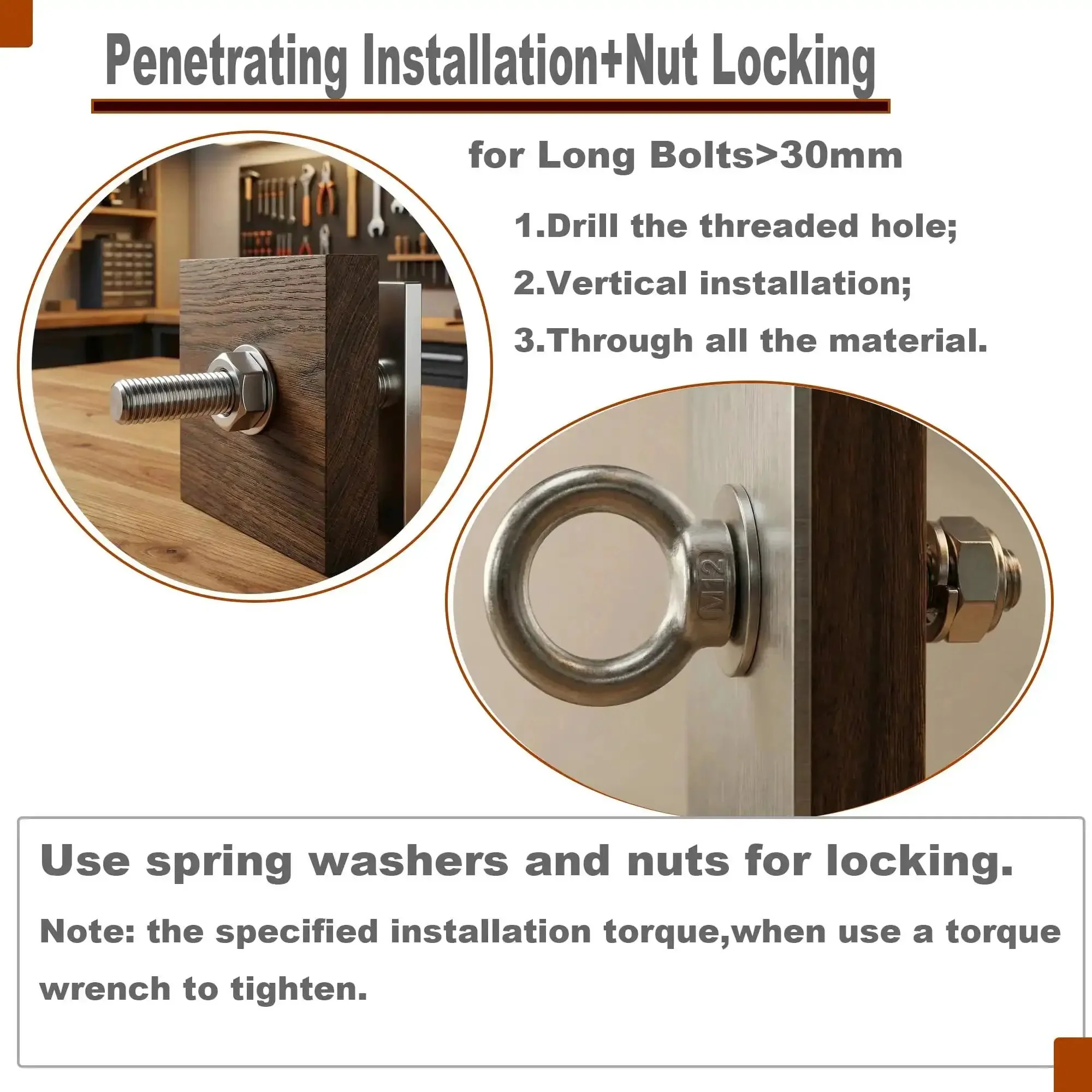 Stainless M4 Eyebolt 0.39 Inch Short Eye Bolt With Threaded Ring Locking Nut And Washer Lifting Hook For Anchor Points Hanging Cables Ropes 10 Pack Durable DIY Ready - Image 6