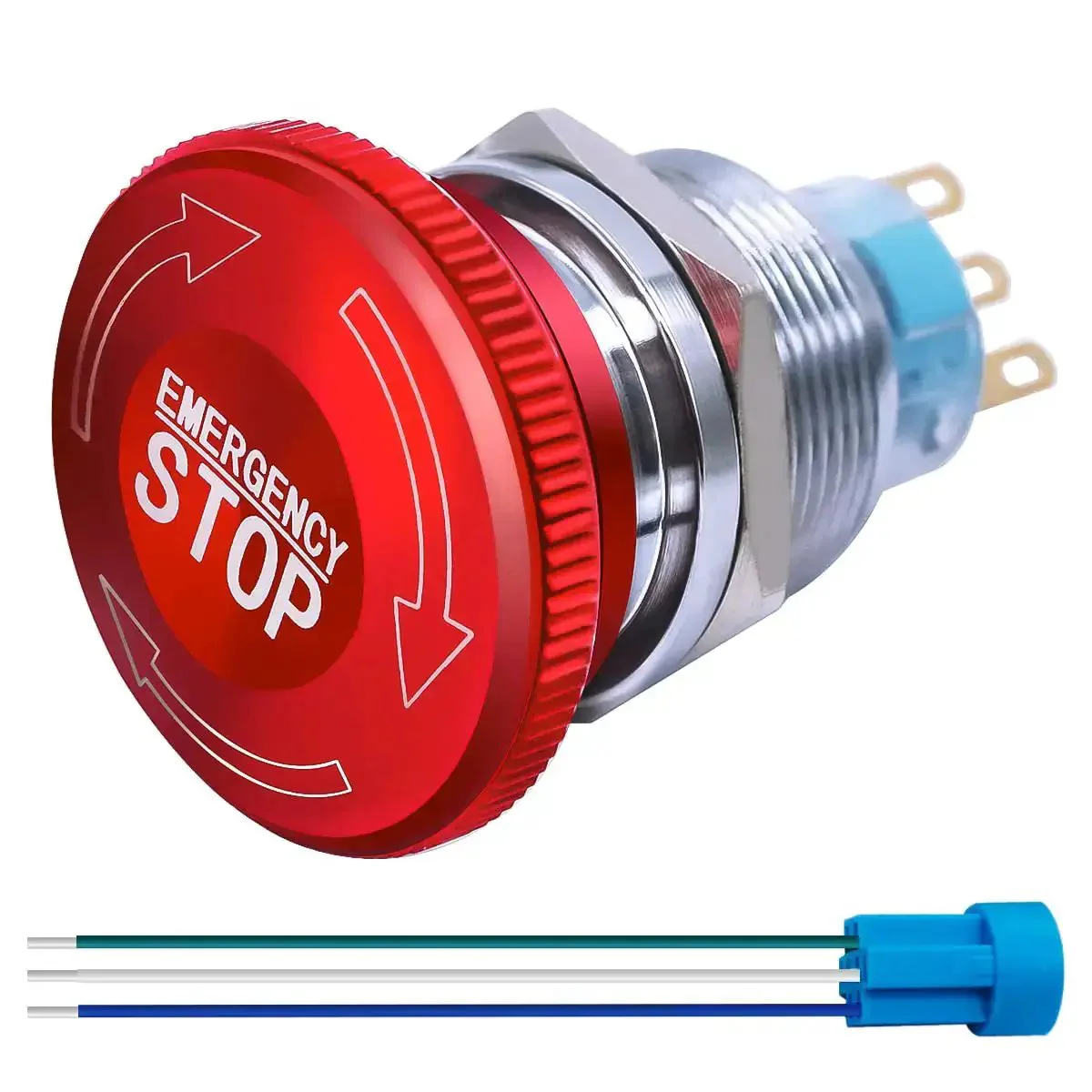 Stainless Steel 22mm Latching Emergency Stop Push Button Switch With 3A 12-220V Connection Plug 1NO 1NC Contacts Panel Mount Beefy Industrial Grade Stop Button For Machinery And Control Panels