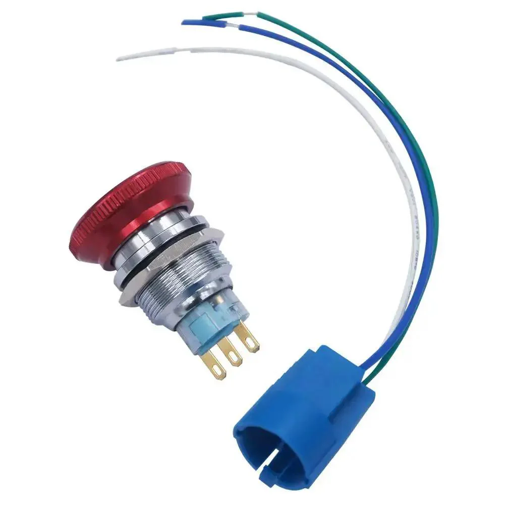 Stainless Steel 22mm Latching Emergency Stop Push Button Switch With 3A 12-220V Connection Plug 1NO 1NC Contacts Panel Mount Beefy Industrial Grade Stop Button For Machinery And Control Panels - Image 3