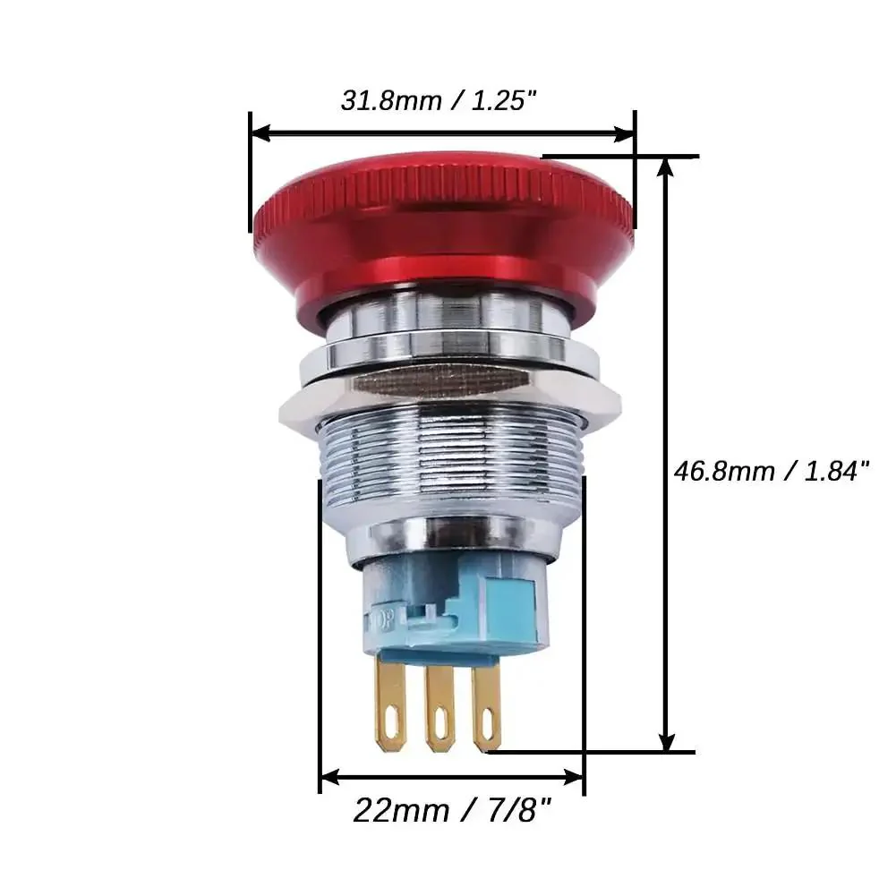 Stainless Steel 22mm Latching Emergency Stop Push Button Switch With 3A 12-220V Connection Plug 1NO 1NC Contacts Panel Mount Beefy Industrial Grade Stop Button For Machinery And Control Panels - Image 5