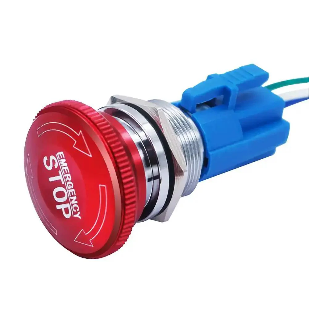 Stainless Steel 22mm Latching Emergency Stop Push Button Switch With 3A 12-220V Connection Plug 1NO 1NC Contacts Panel Mount Beefy Industrial Grade Stop Button For Machinery And Control Panels - Image 6