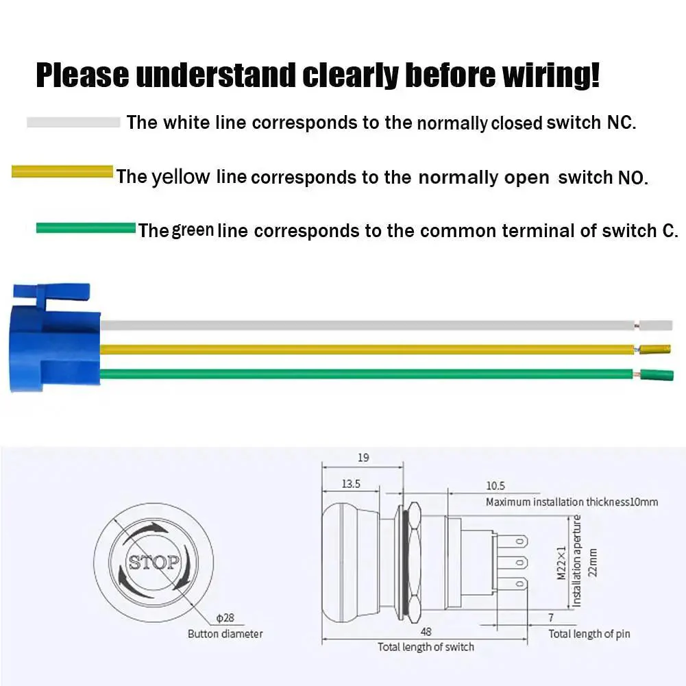 Stainless Steel 22mm Latching Emergency Stop Push Button Switch 1NO 1NC 12-250V 3A With Connection Plug Panel Mount E Stop Button For Industrial Machinery - Image 3