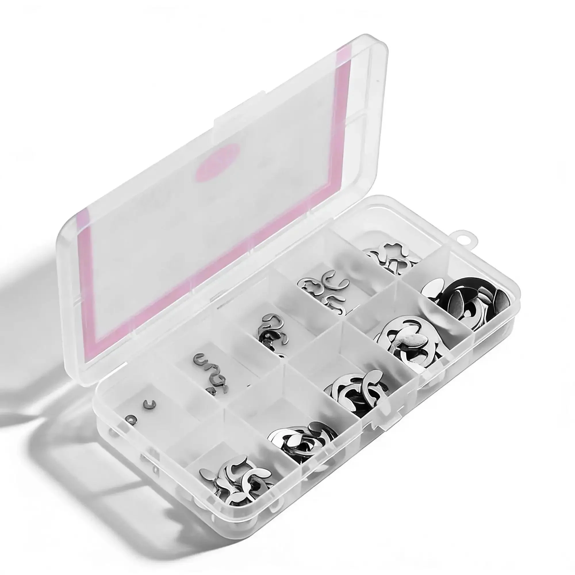 Stainless Steel 304 E-Type Circlip Set DIN 6799-10 Assorted Sizes 1.5 To 10mm 120 Pieces Axial Retaining Ring Kit With Transparent Storage Box For Machinery And Auto Repairs Pro Grade