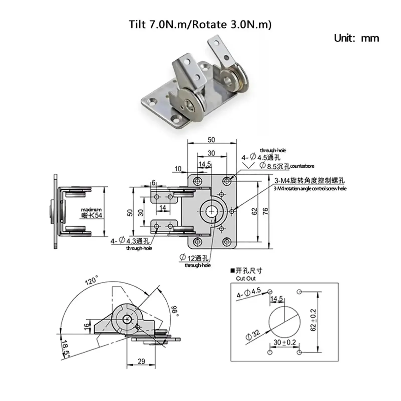 Stainless Steel Adjustable Positioning Rotating Tilting Torque Hinge With Dual Axes For Cabinets Doors Machinery And Equipment Beefy Heavy Duty Support One Piece Easy Install - Image 2