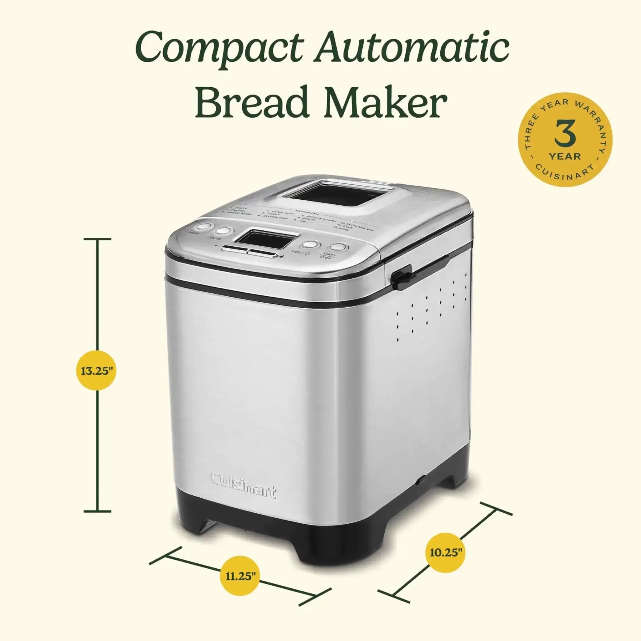 Stainless Steel Automatic Bread Maker With 12 Menu Presets 3 Crust Colors And 3 Loaf Sizes Up To 2 Lb Removable Nonstick Pan And Kneading Paddle Compact Countertop Kitchen Sidekick For Fresh Bakes - Image 2