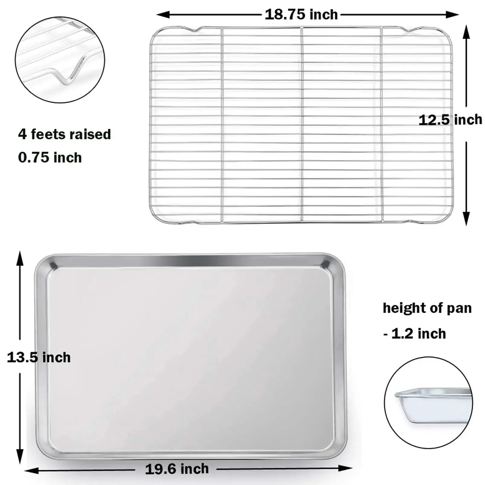 Stainless Steel Baking Sheet Set With Rack For Oven And Dishwasher Safe 19.6 Inch Two Pans And Two Racks, Heavy Duty Cookie Sheets, Trays, And Cooling Racks, No Coatings, Healthier Bakeware For Everyday Cooking - Image 3