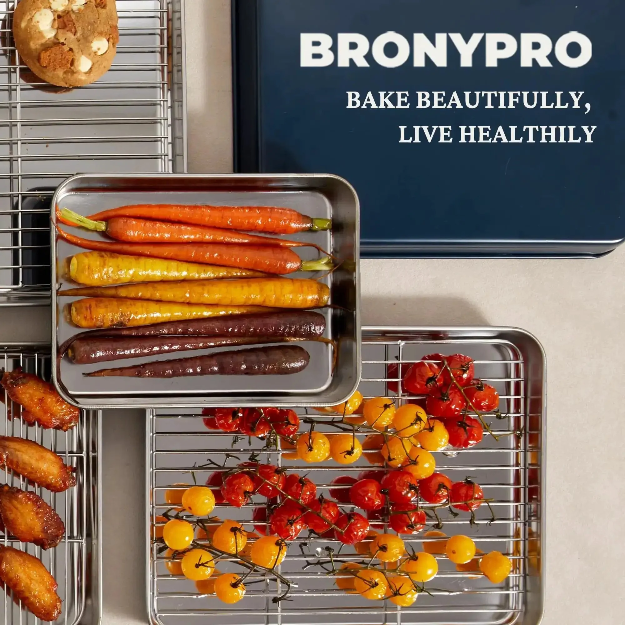 Stainless Steel Baking Sheet Set With Wire Racks Includes 3 Pans And 3 Racks In 9 12 16 Inch Sizes Non Toxic PFOA PTFE Free Warp Resistant Durable Oven And Toaster Safe Navy Finish For Go To Everyday Baking - Image 3
