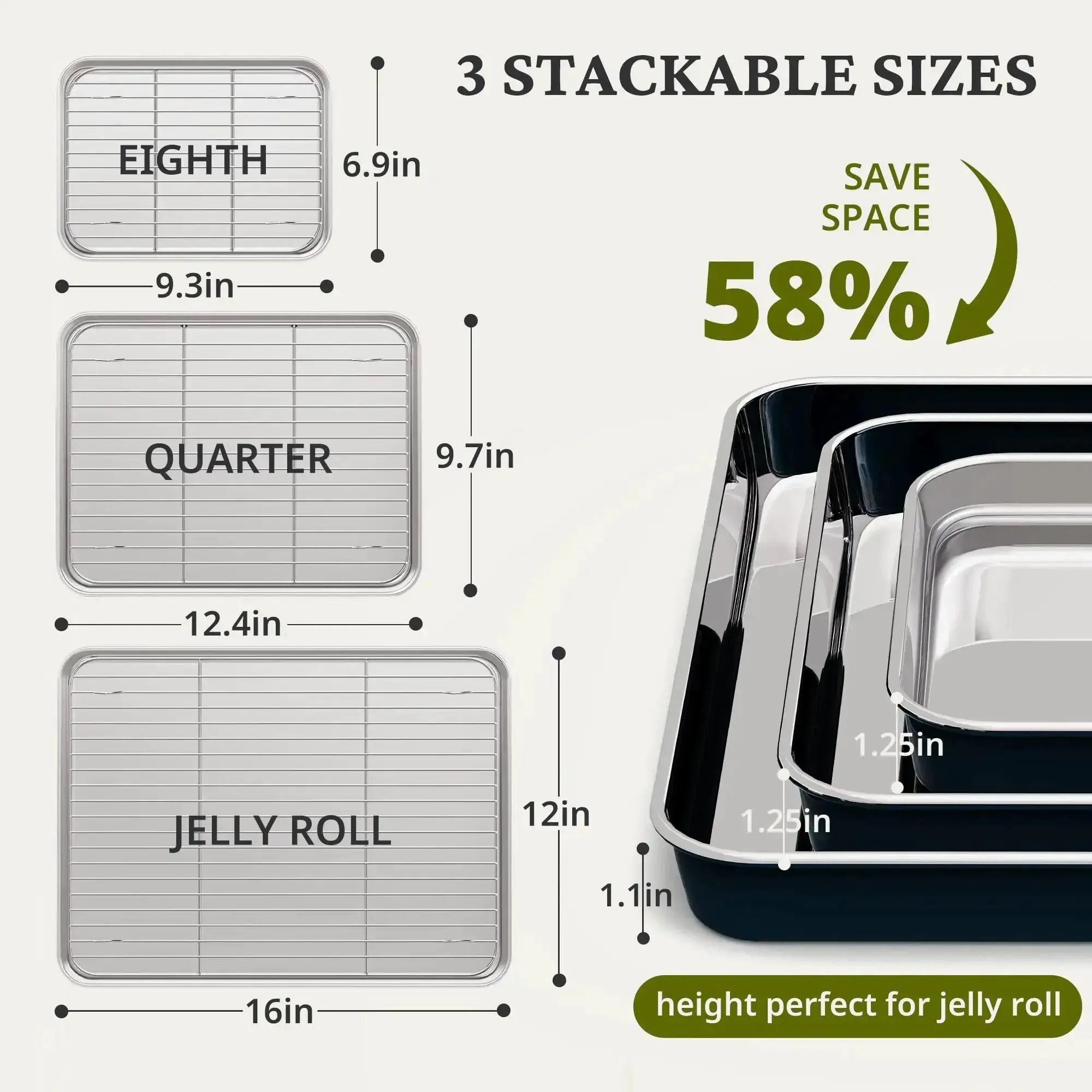 Stainless Steel Baking Sheet Set With Wire Racks Includes 3 Pans And 3 Racks In 9 12 16 Inch Sizes Non Toxic PFOA PTFE Free Warp Resistant Durable Oven And Toaster Safe Navy Finish For Go To Everyday Baking - Image 5