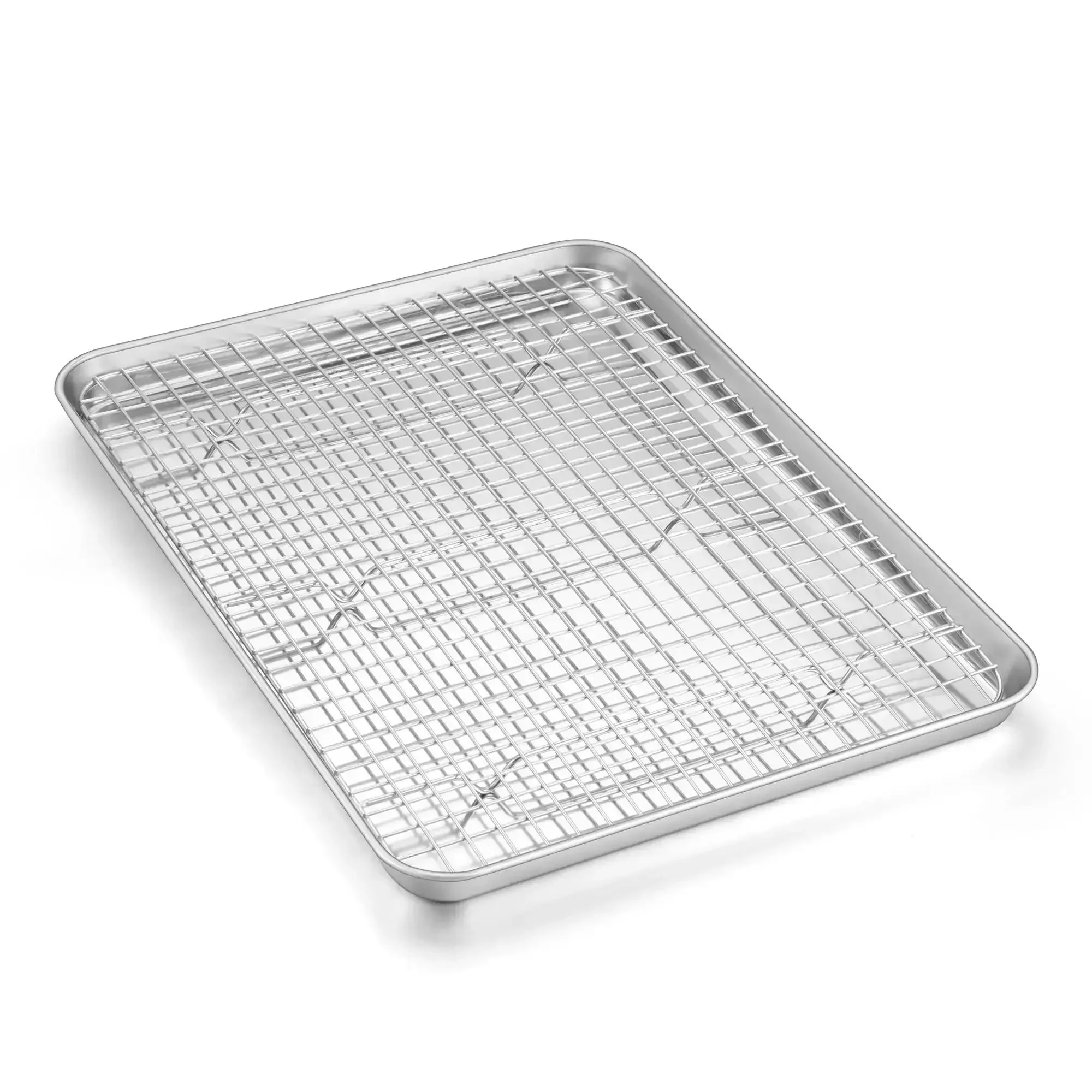 Stainless Steel Baking Sheet With Wire Rack Set 16 Inch By 12 Inch Pan And Cooling Rack For Oven Cookie Roast Jelly Roll Style No Coating Rust Resistant Dishwasher Safe