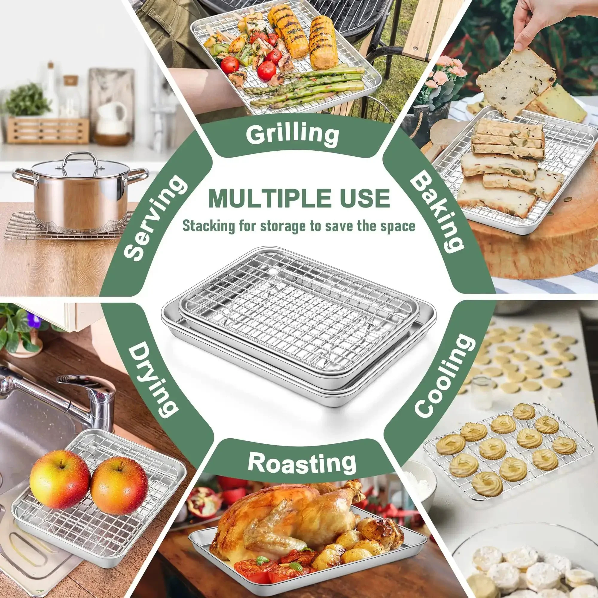 Stainless Steel Baking Sheet With Wire Rack Set 16 Inch By 12 Inch Pan And Cooling Rack For Oven Cookie Roast Jelly Roll Style No Coating Rust Resistant Dishwasher Safe - Image 3