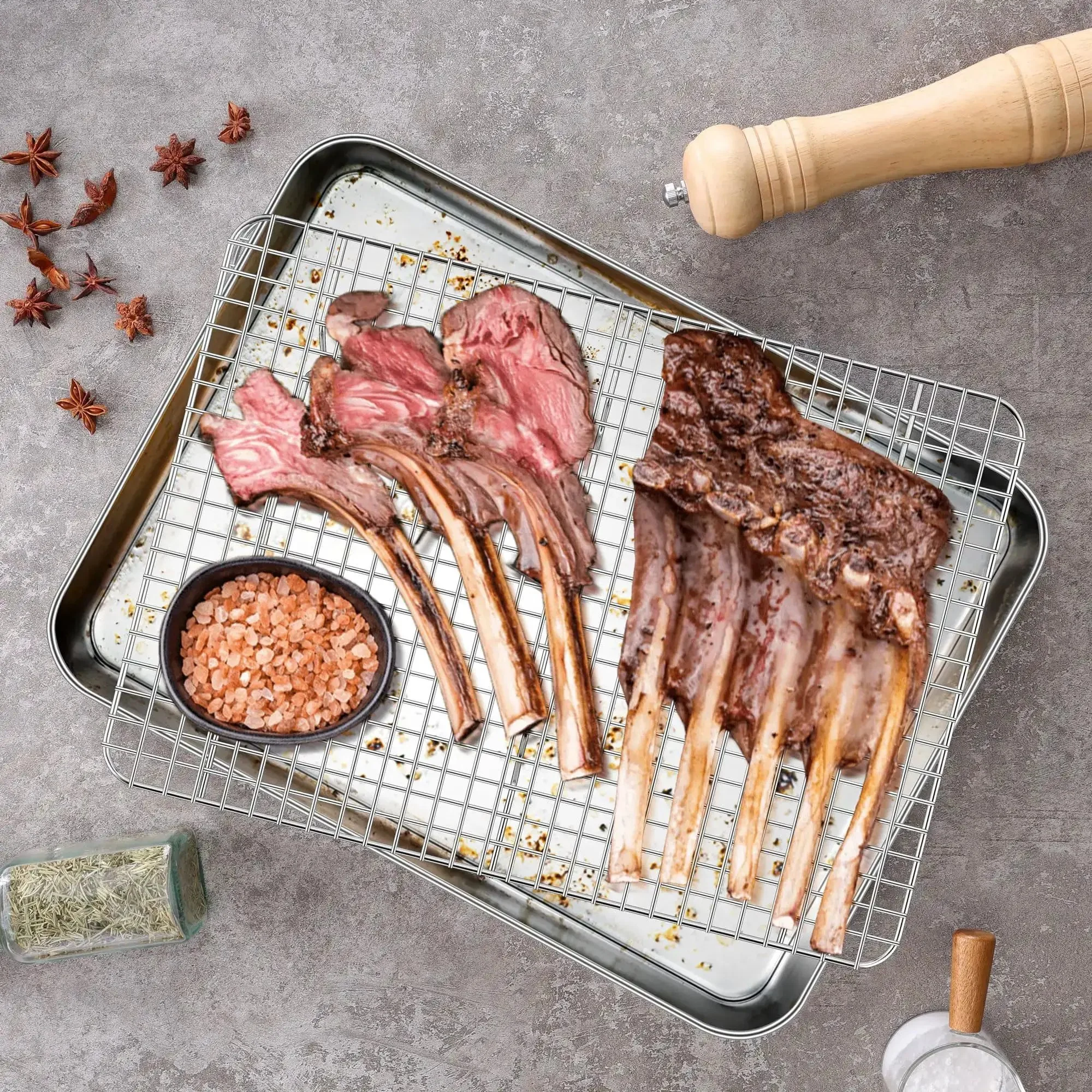 Stainless Steel Baking Sheet With Wire Rack Set 16 Inch By 12 Inch Pan And Cooling Rack For Oven Cookie Roast Jelly Roll Style No Coating Rust Resistant Dishwasher Safe - Image 4
