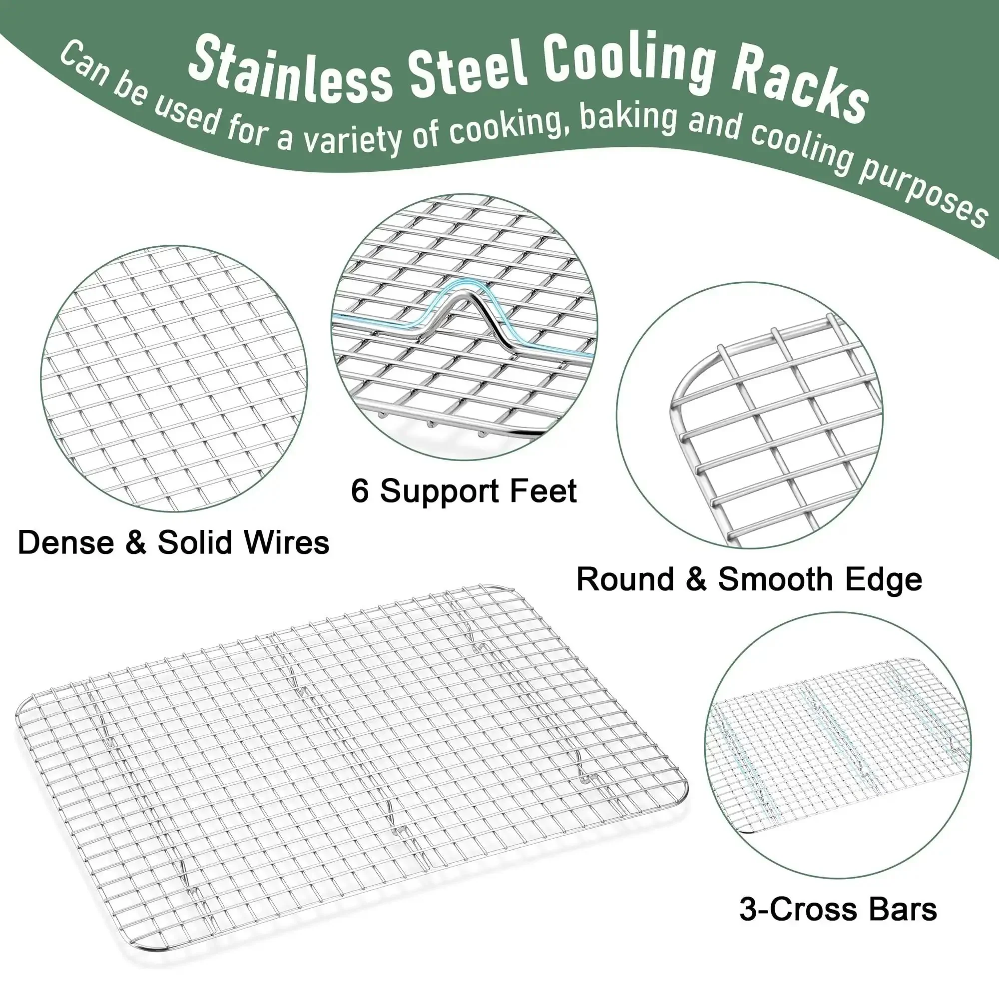 Stainless Steel Baking Sheet With Wire Rack Set 16 Inch By 12 Inch Pan And Cooling Rack For Oven Cookie Roast Jelly Roll Style No Coating Rust Resistant Dishwasher Safe - Image 7