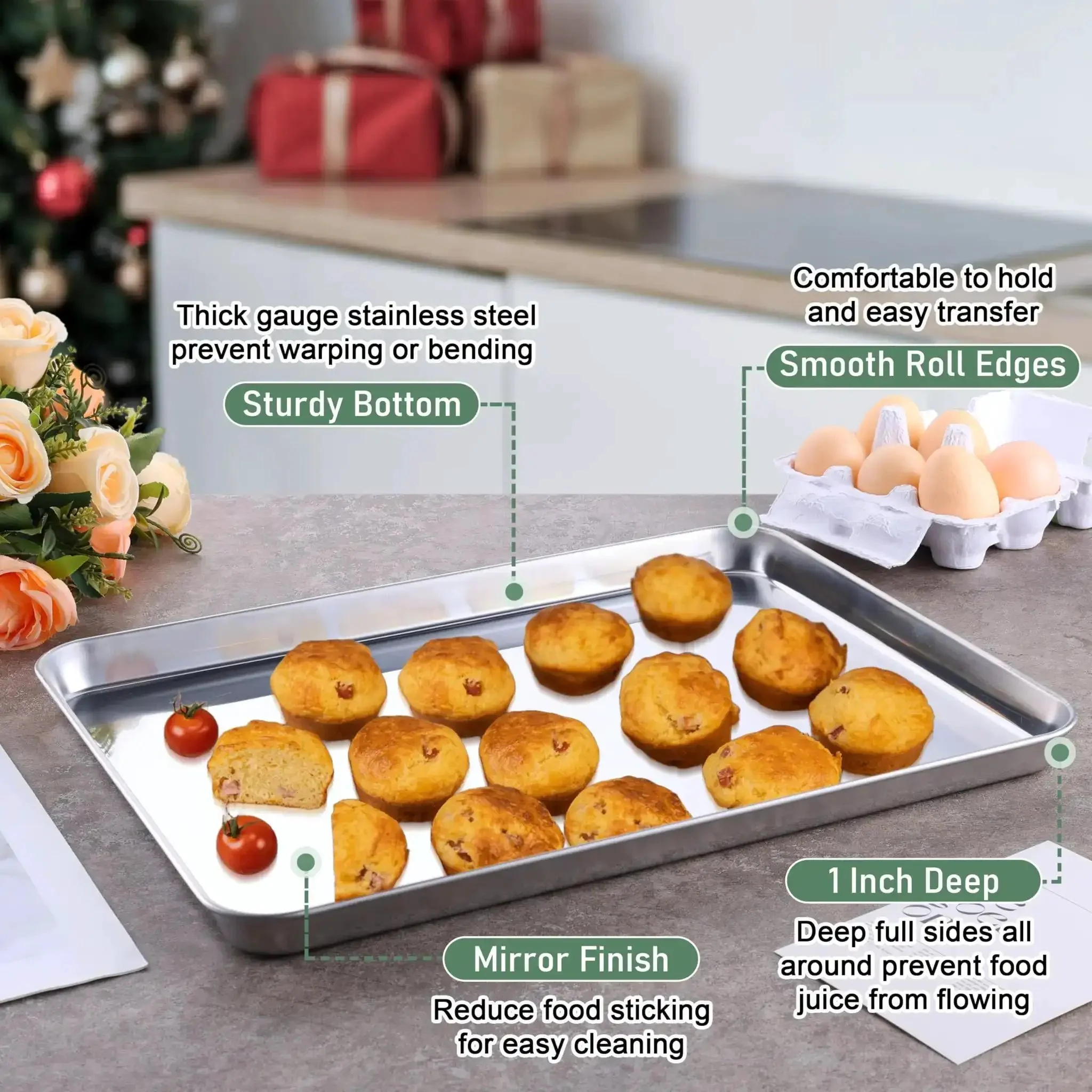 Stainless Steel Baking Sheet With Wire Rack Set 16 Inch By 12 Inch Pan And Cooling Rack For Oven Cookie Roast Jelly Roll Style No Coating Rust Resistant Dishwasher Safe - Image 8