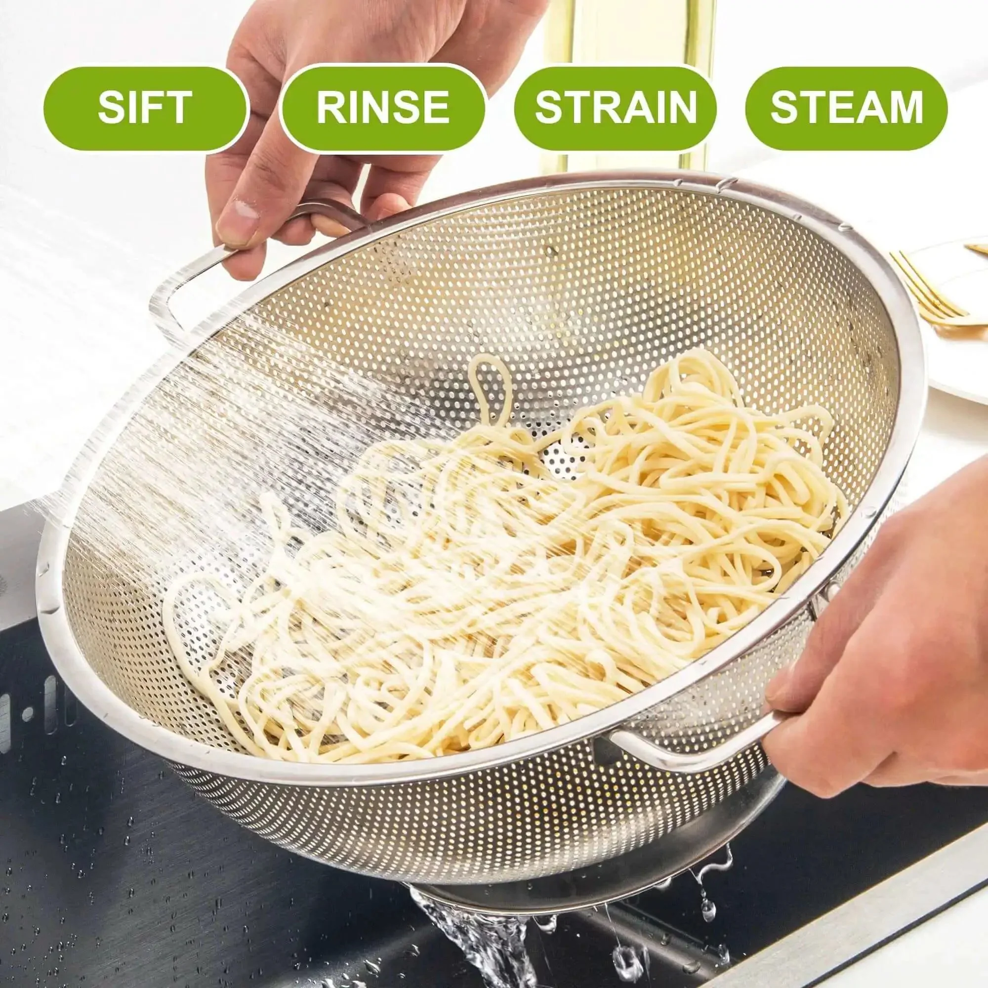 Stainless Steel Colander 3 Quart Strainer For Kitchen Food Prep Dishwasher Safe Easy Rinse Perfect For Draining Pasta Potatoes Fruits And Veggies At Home Or On The Go - Image 5