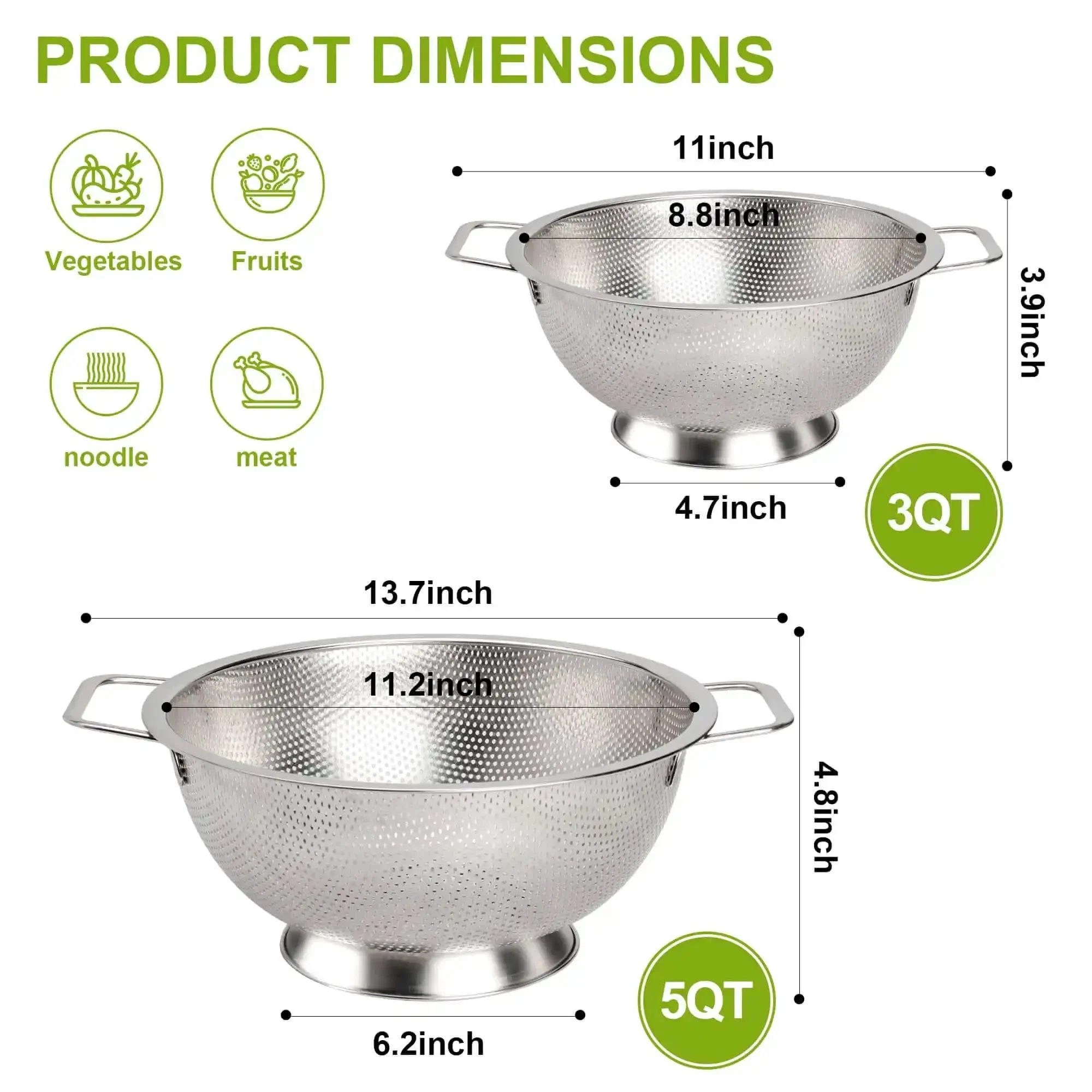 Stainless Steel Colander 3 Quart Strainer For Kitchen Food Prep Dishwasher Safe Easy Rinse Perfect For Draining Pasta Potatoes Fruits And Veggies At Home Or On The Go - Image 8