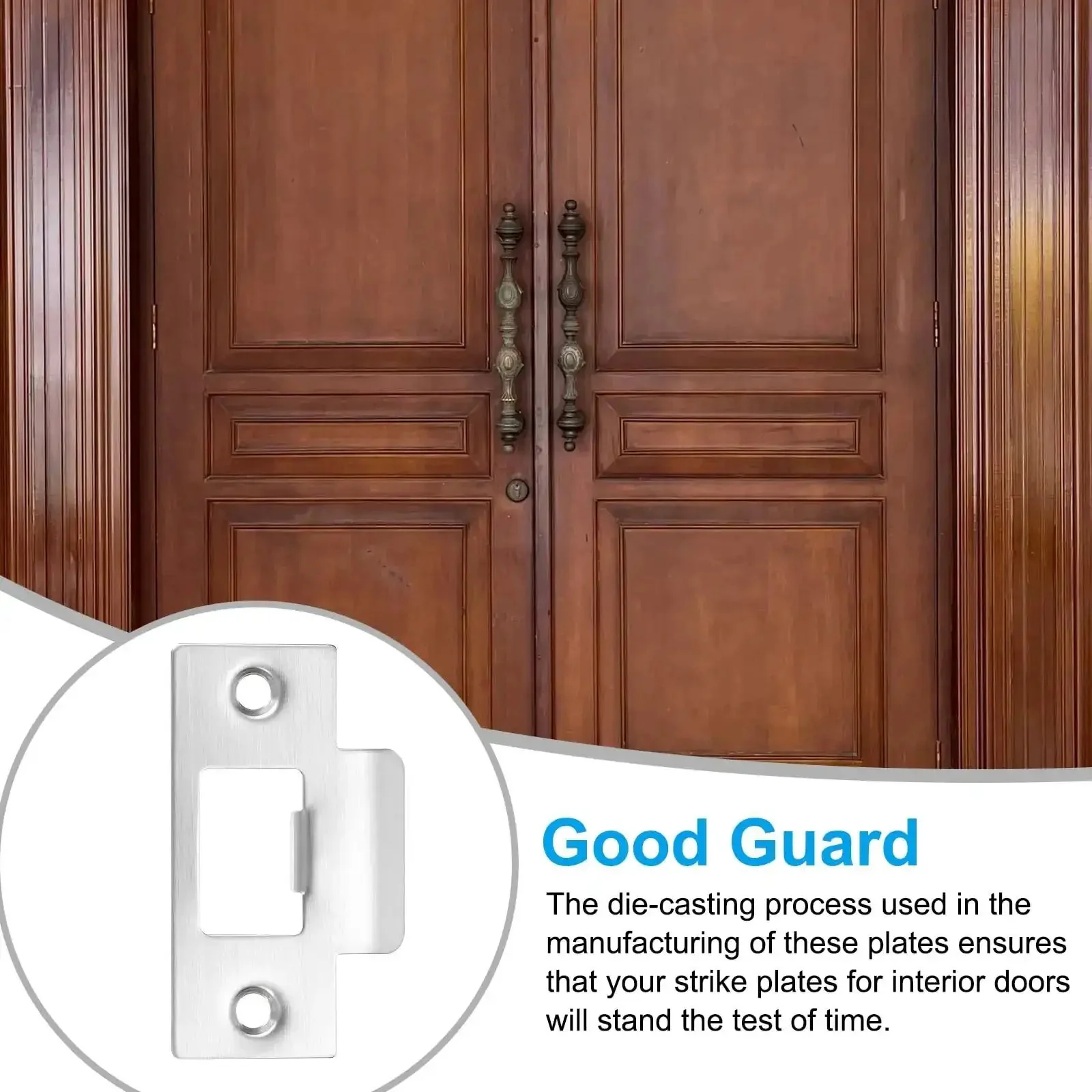 Stainless Steel Door Strike Plate Set Of 2 With Screws For Interior And Exterior Doors, Big Hole T-Strike Backplates, 2-3/4 Inch (70 X 40 Mm), Silver Finish - Image 3