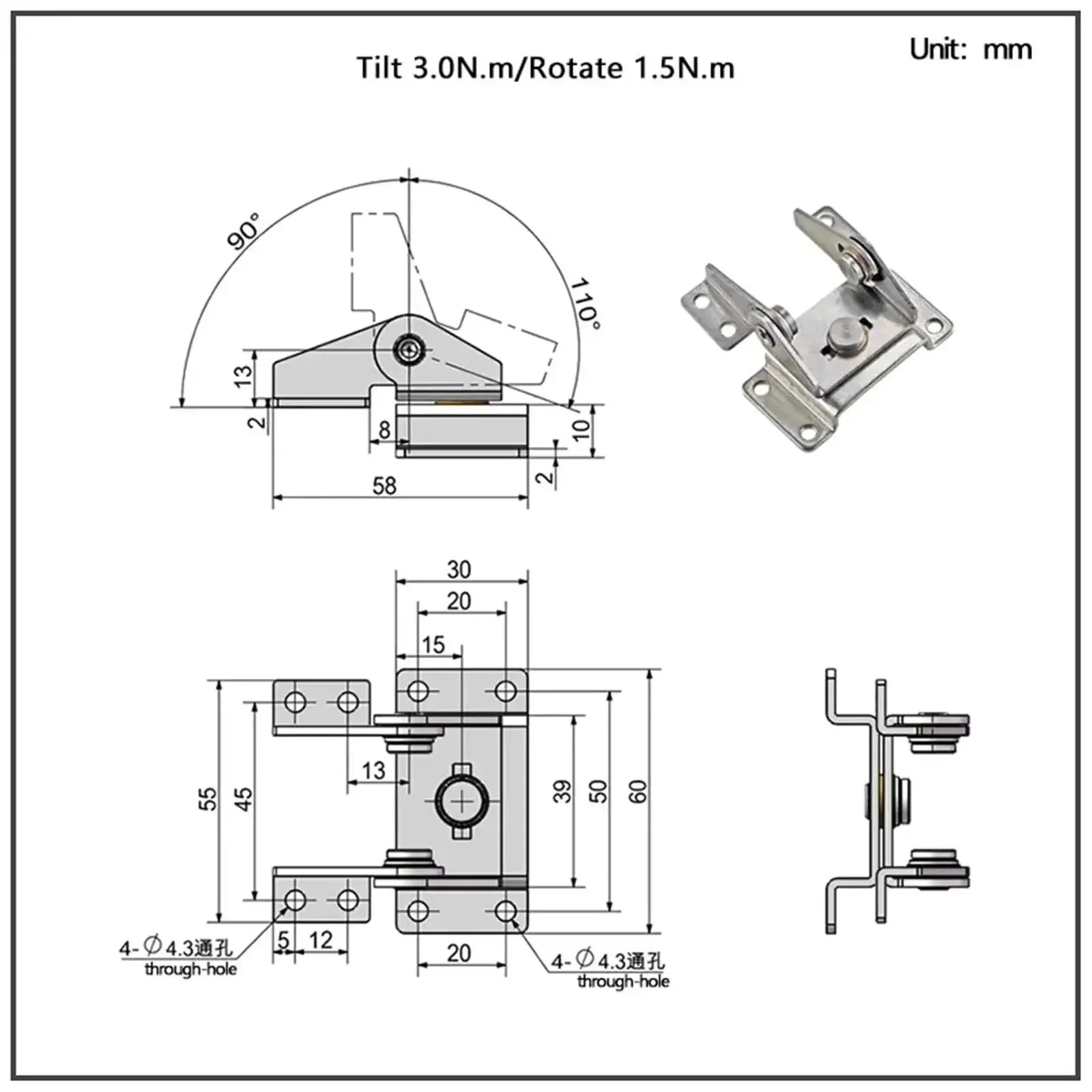 Stainless Steel Dual Axis Gate Hinge With 60 Degree Rotational Torque And Constant Damping For Smooth, Quiet Opens And Closes, Heavy Duty Hardware, One Piece Mount, Long Lasting Performance - Image 2