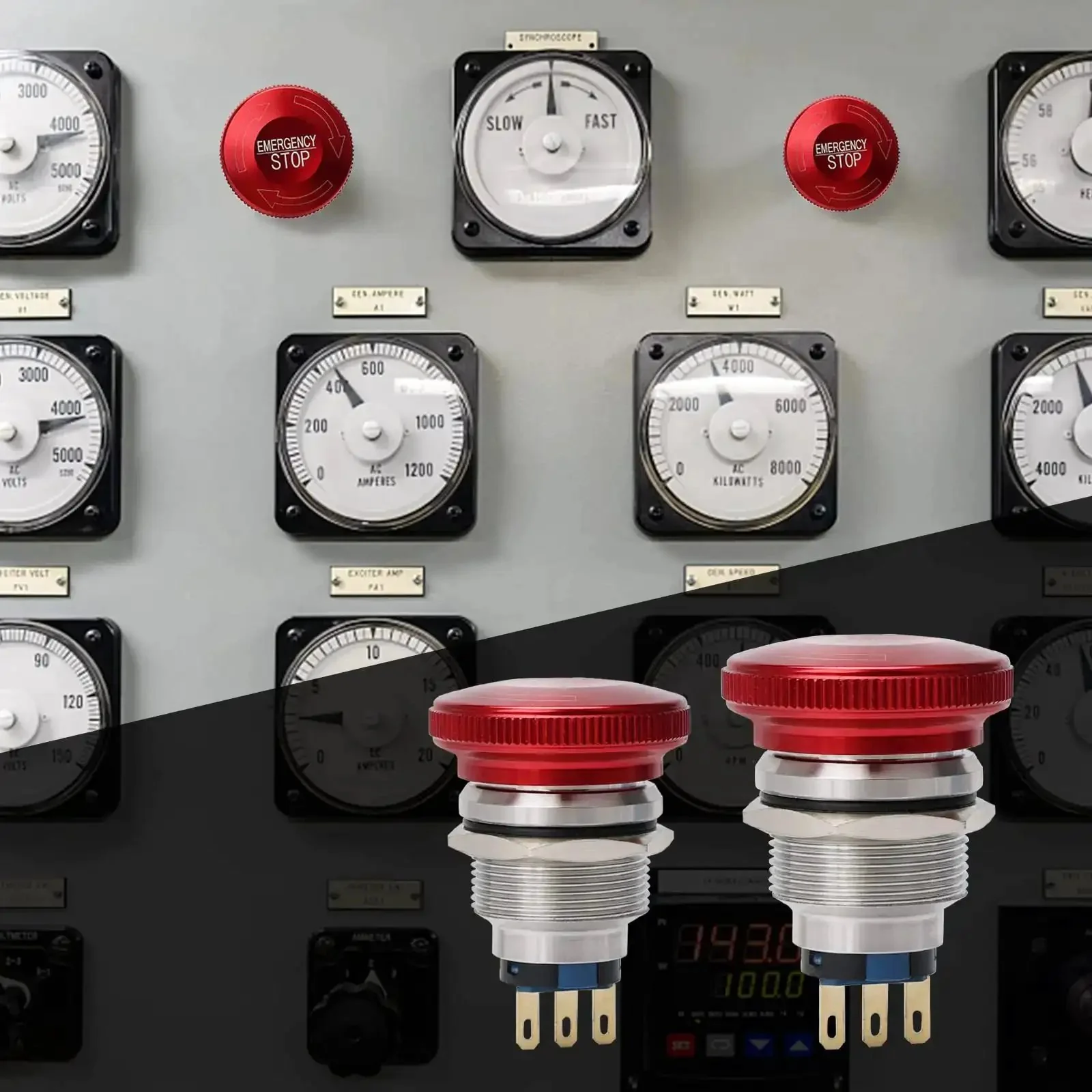 Stainless Steel Emergency Stop Mushroom Push Button Switch With Stop Sign 12-250V AC 5A Prewired Latching 1NO 1NC Twist Reset Seven Eighths Inch Mount Hole 22mm Size High Visibility Stop Control - Image 2