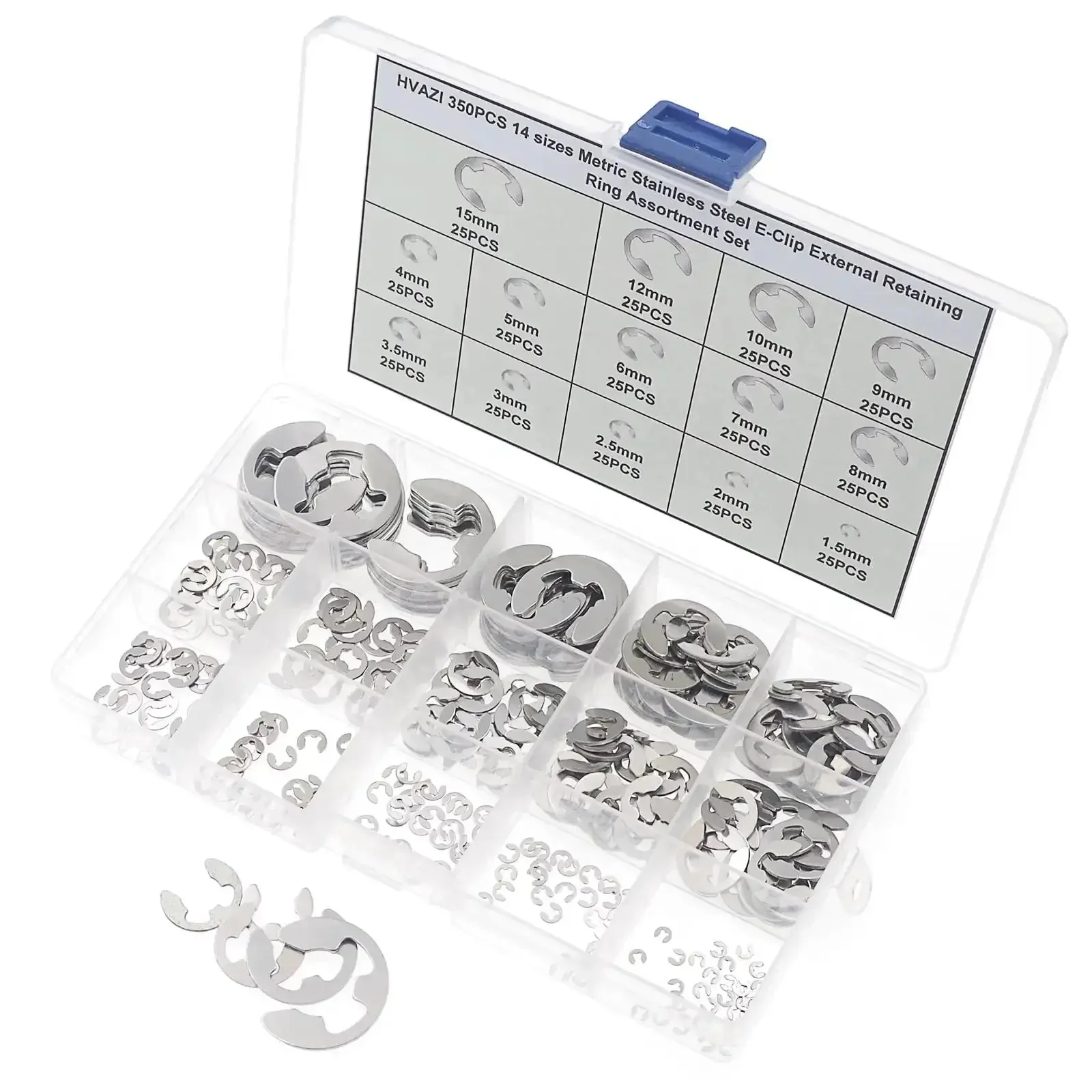 Stainless Steel External Retaining Ring E Clip Assortment Kit, 14 Sizes, 350 Pieces, Metric Circlips Set for Automotive, Machinery, and DIY Projects, Tapered Section Rings - Image 7