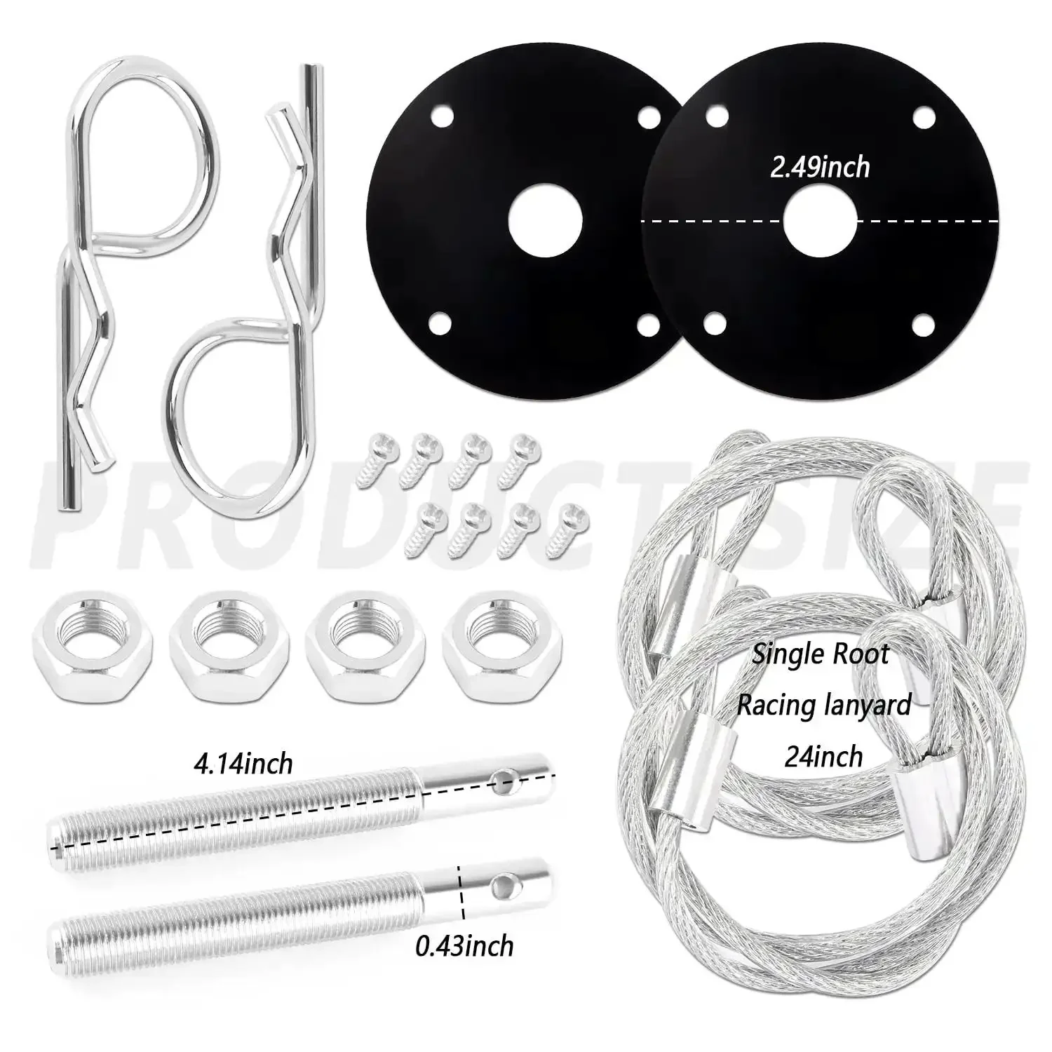Stainless Steel Hood Pin Lock Clip With Racing Lanyard For Beefed Up Hood Fixing And Reducing Shake On Cars Trucks And SUVs Universal Exterior Accessories Black - Image 6