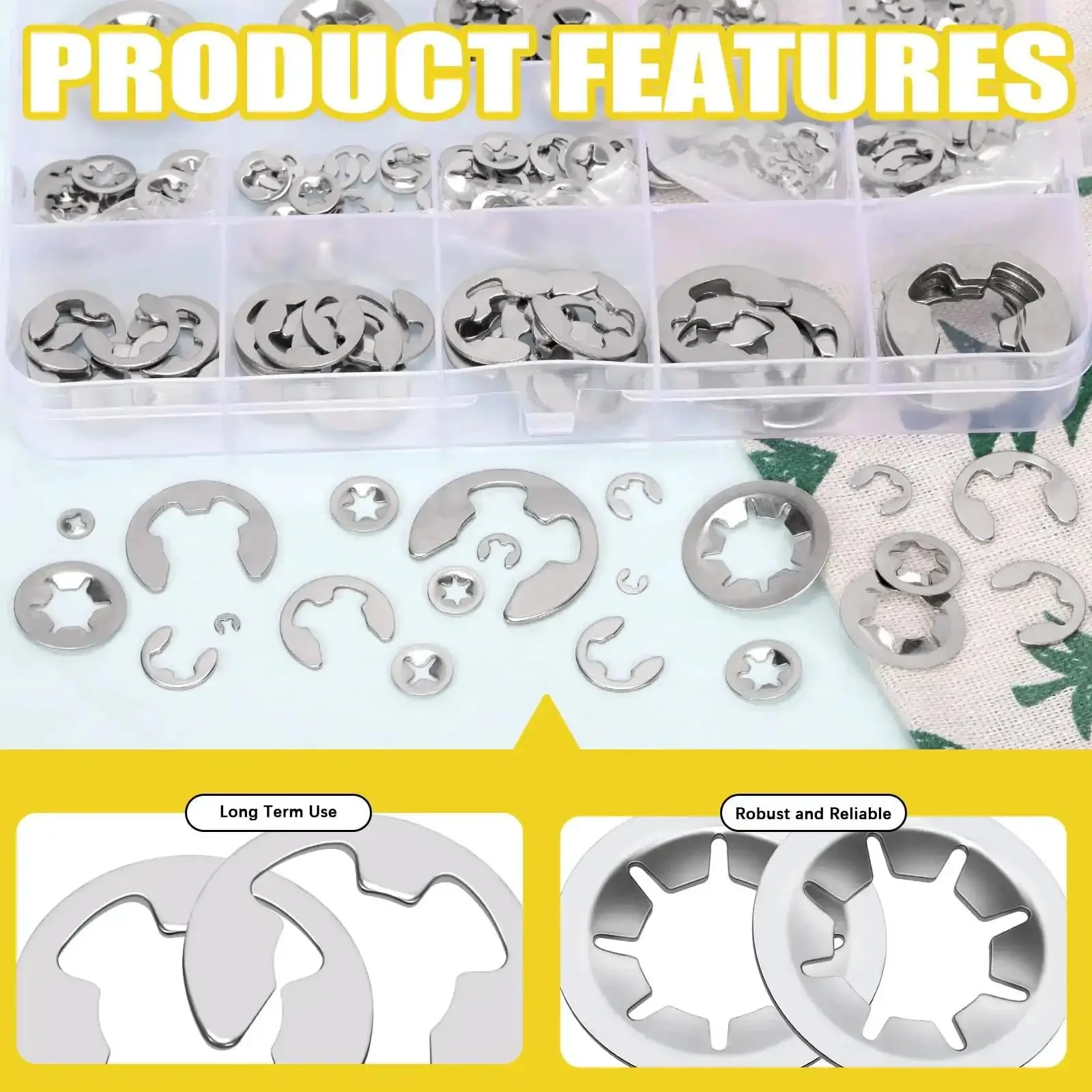 Stainless Steel Internal Tooth Star Lock Washers And E Clip Assortment Set For Metric Sizes M2 To M12 With External Retaining Rings 1.5mm To 15mm 136 E Clips In 12 Sizes And 100 Internal Tooth Star Lock Washers In 9 Sizes Pro Grade Fastener Kit - Image 5