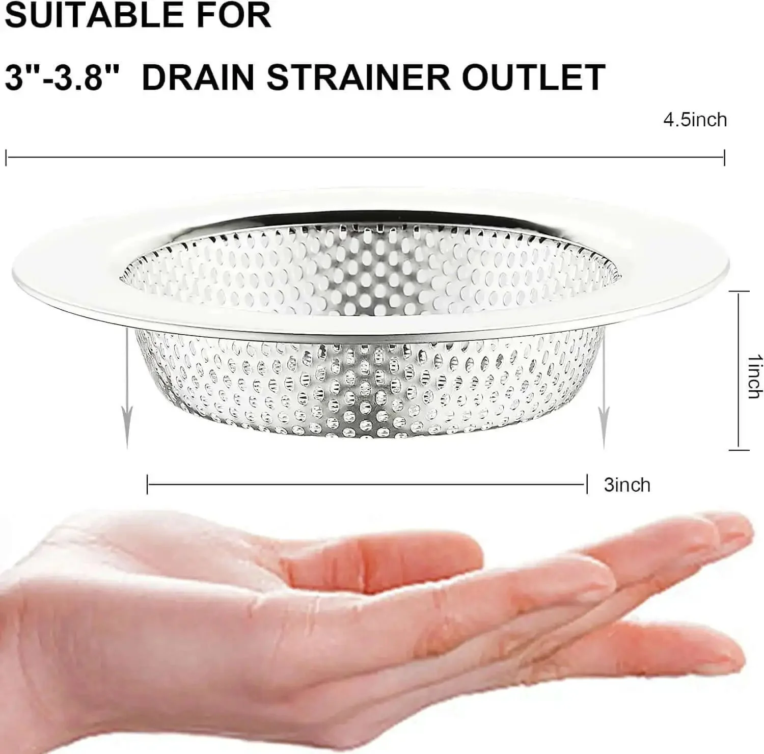 Stainless Steel Kitchen Sink Strainer Set 4.5 Inch Wide Rim Drain Strainers Heavy Duty Rust Resistant 2 Pack Dishwasher Safe Fits Most Sinks - Image 7
