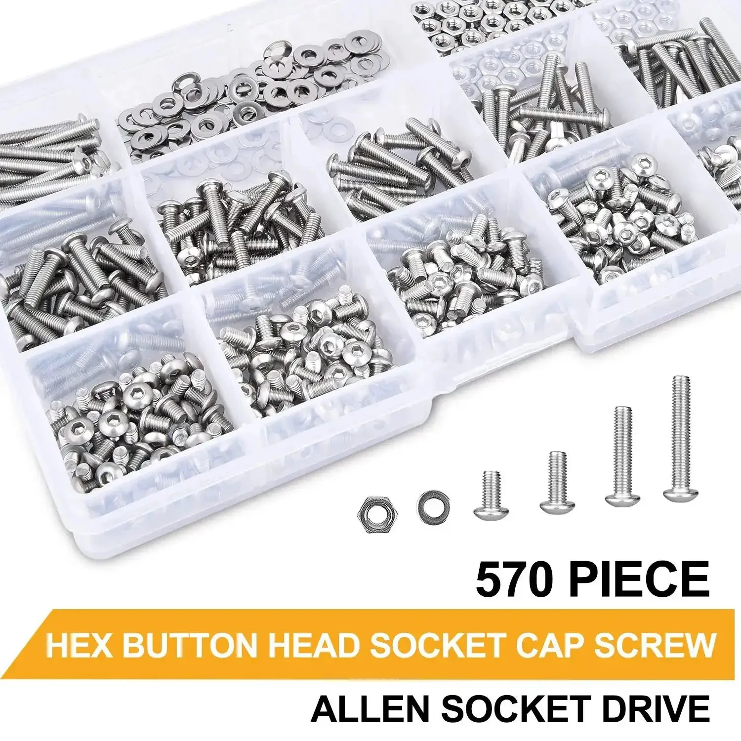 Stainless Steel M3 Button Head Socket Cap Screws Bolts Nuts And Flat Washers 570 Piece Assortment Kit With 11 Lengths From 4mm To 25mm Fully Threaded Hex Drive Rust Resistant For DIY Projects And Repairs - Image 4
