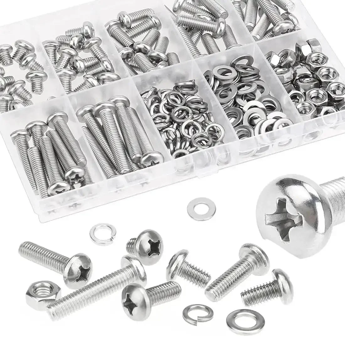 Stainless Steel M4 Phillips Pan Head Machine Screw Set, 370 Pieces, 7 Sizes From 6mm To 30mm With Nuts, Flat Washers, And Lock Washers, A Handy DIY Pro Grade Kit For Projects, Electronics, And Home Repairs - Image 4