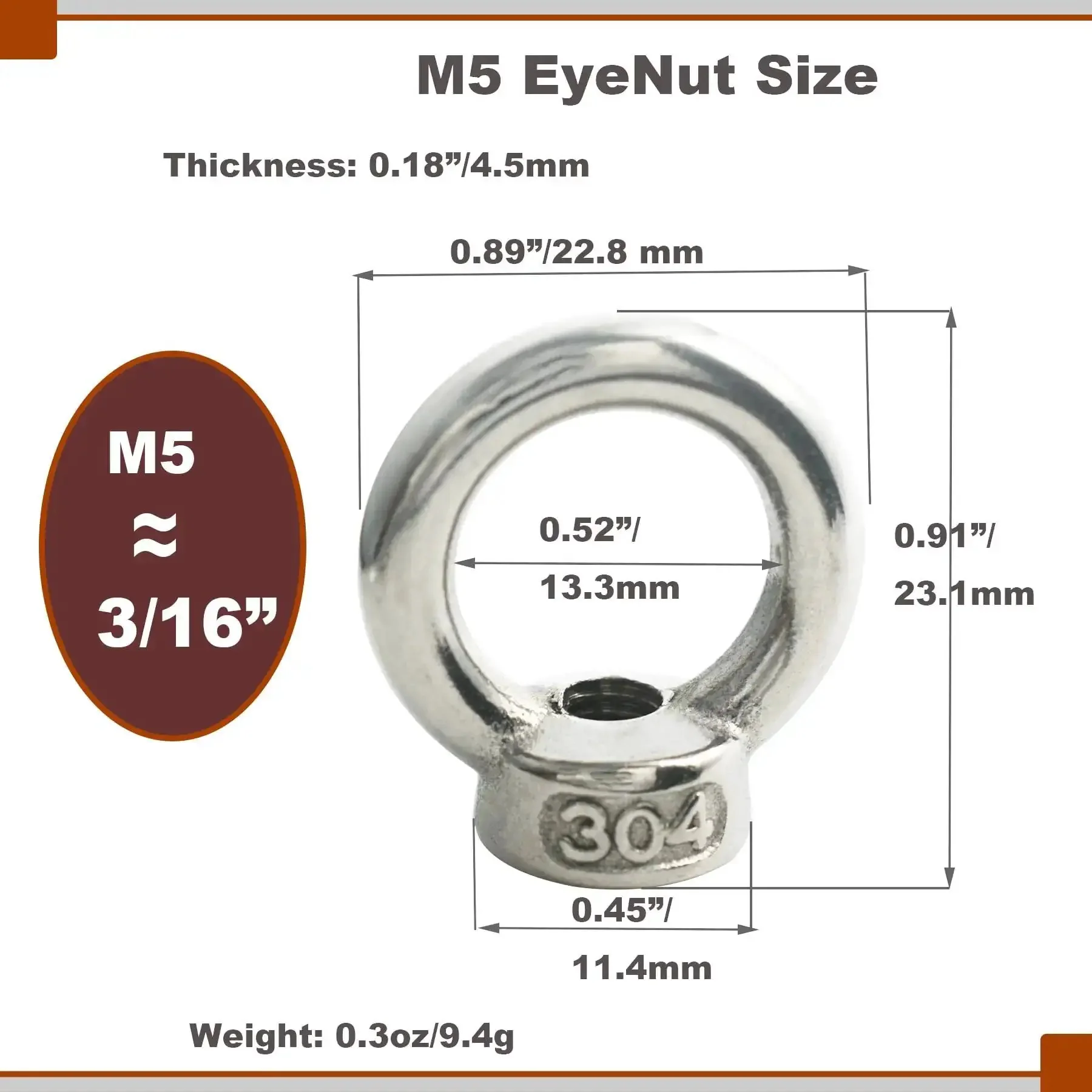 Stainless Steel M5 Lifting Eye Nuts With Three Sixteenth Inch Threads, Ring Shoulder Design For Mounting Anchor Points, Built Tough Heavy Duty, Detachable And Reusable, Pack Of 10 - Image 3