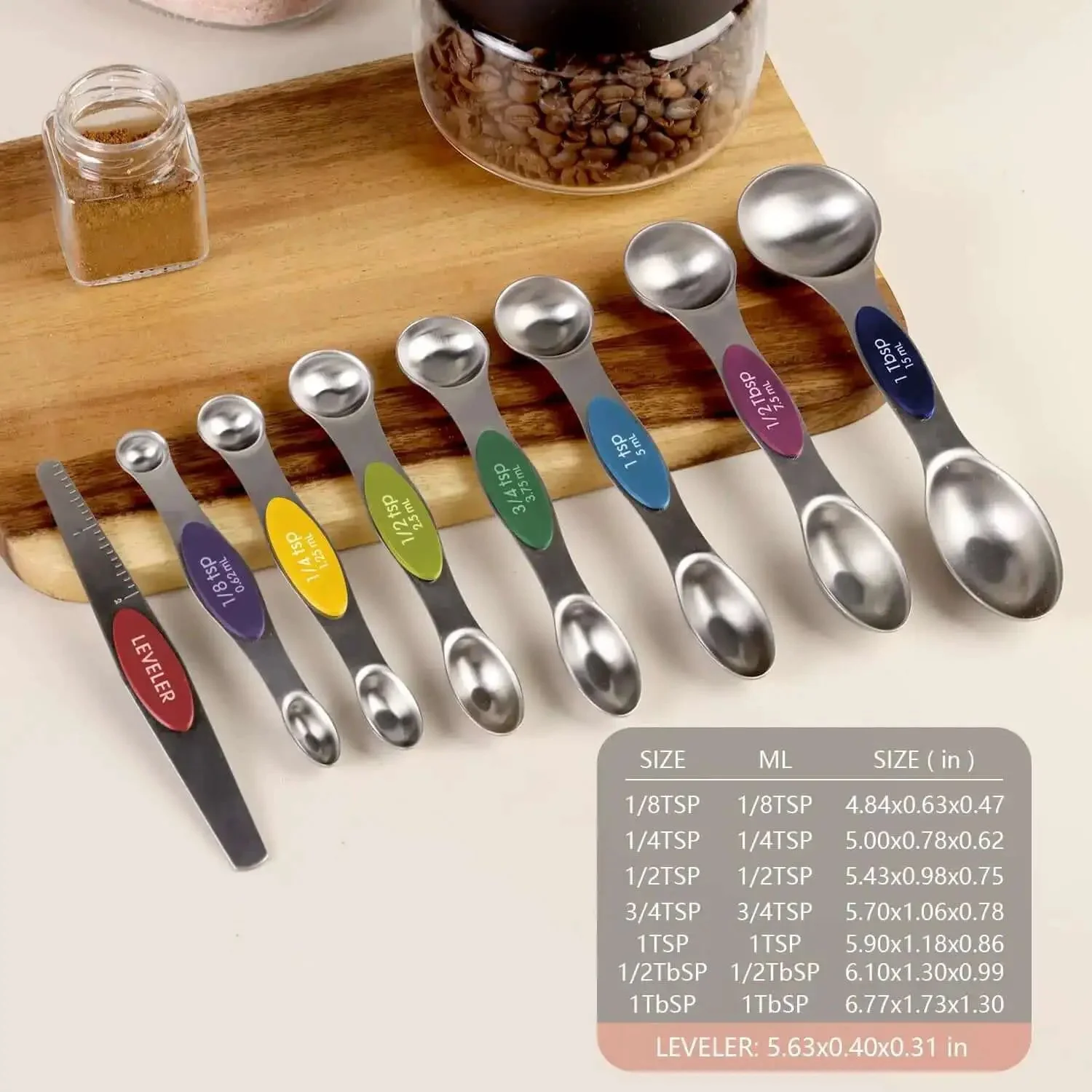Stainless Steel Magnetic Measuring Spoons Set Eight Piece Dual Sided And Stackable Teaspoon And Tablespoon Measures With Leveler Adjustable For Precise Cooking And Baking Kitchen Gadgets - Image 6
