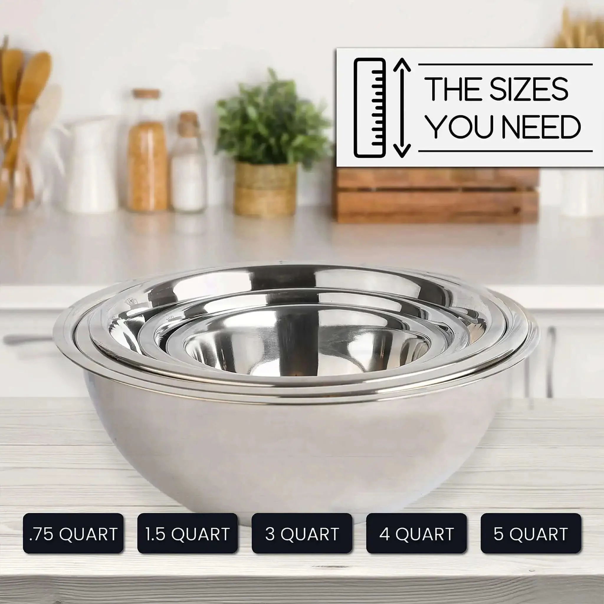 Stainless Steel Meal Prep Mixing Bowls Set for Real Kitchen Pros, 5 Pieces, Deep Nesting Design, BPA Free, Rust Resistant, Ecofriendly, No Lids, Heavy Duty Food Storage Bowls - Image 3