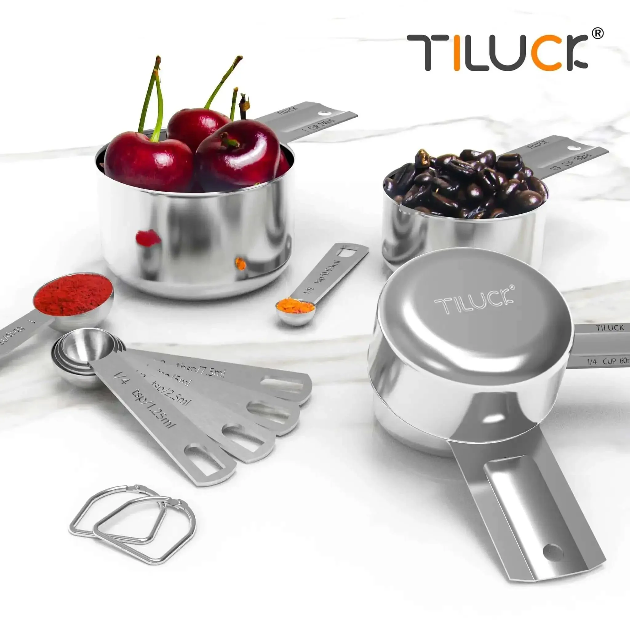 Stainless Steel Measuring Cups And Spoons Set 10 Piece Kitchen Gadgets For Cooking And Baking Premium Food Grade 18/8 Stainless Steel Includes 1/4, 1/3, 1/2, 1 Cup Cups And 1/8, 1/4, 1/2 Tsp, 1 Tsp, 1/2, 1 Tbsp Spoons - Image 2