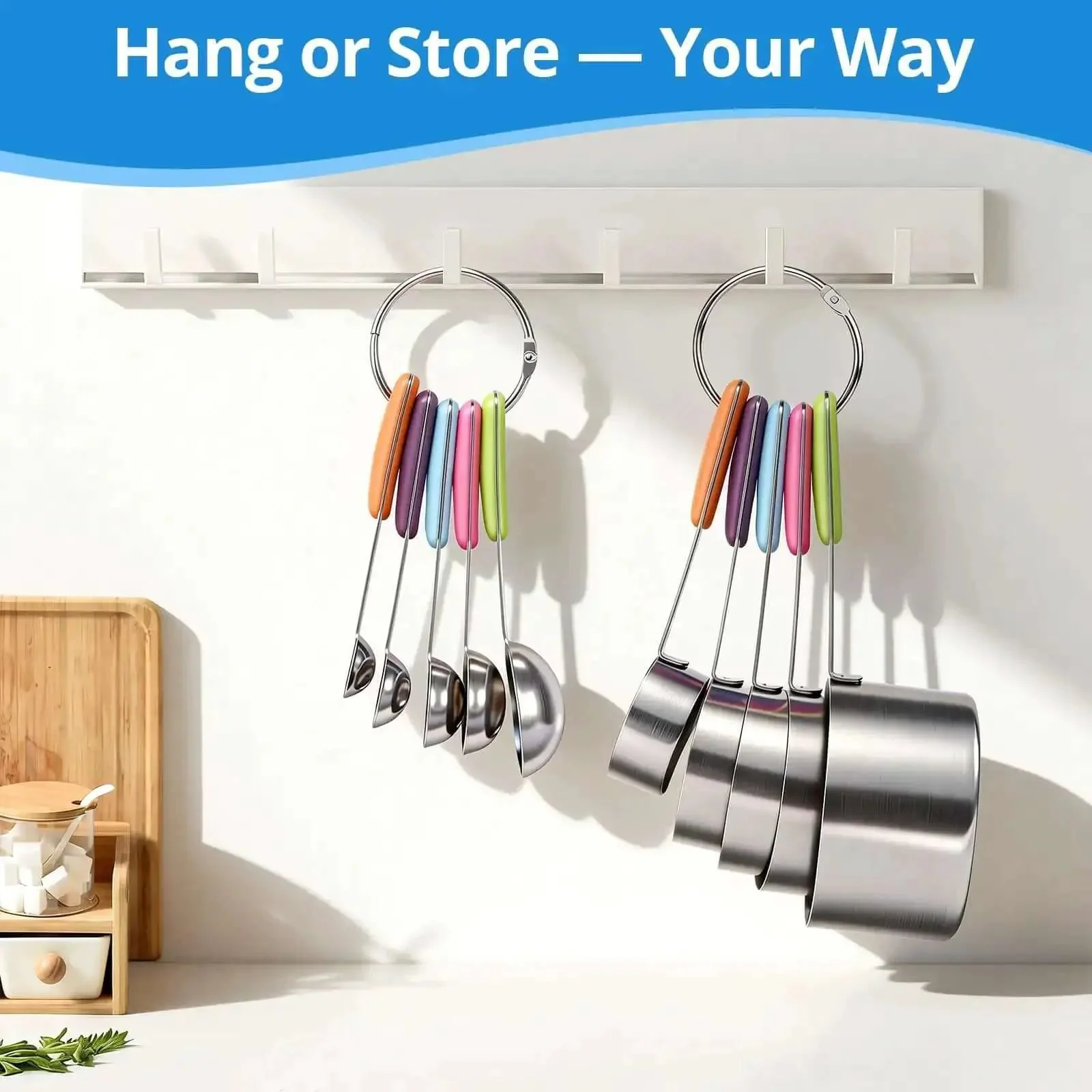 Stainless Steel Measuring Cups And Spoons Set 10 Piece For Cooking And Baking Includes 5 Cups And 5 Spoons With Colorful Handles Stackable With Removable Ring For Easy Kitchen Organization Perfect For Cookin' And Bakin' - Image 4