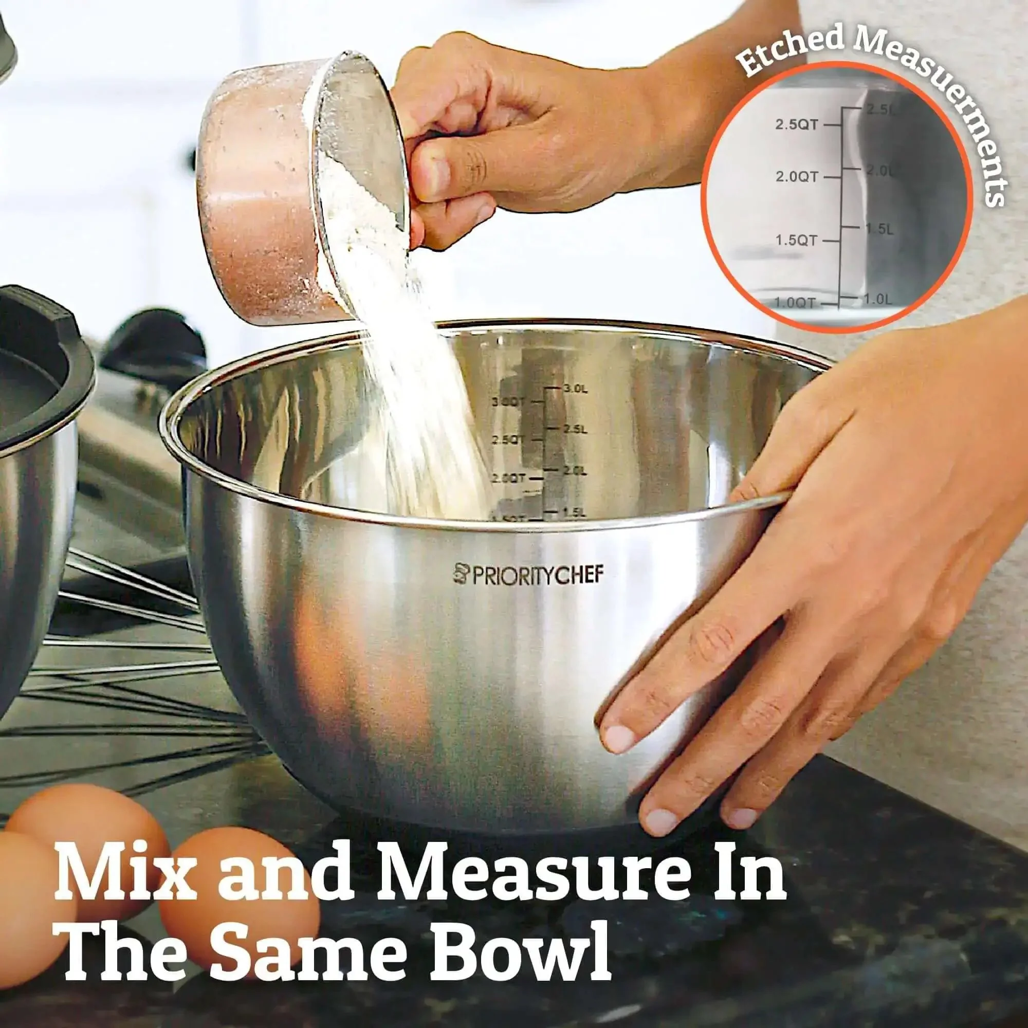 Stainless Steel Mixing Bowls With Lids Set Featuring Airtight Lids And Non Slip Base, Five Nesting Bowls In 1.5 Qt, 2 Qt, 3 Qt, 4 Qt, And 5 Qt For Big Prep, Thick Durable Metal, Lifetime Durability, Dishwasher Safe Kitchen Essentials - Image 5