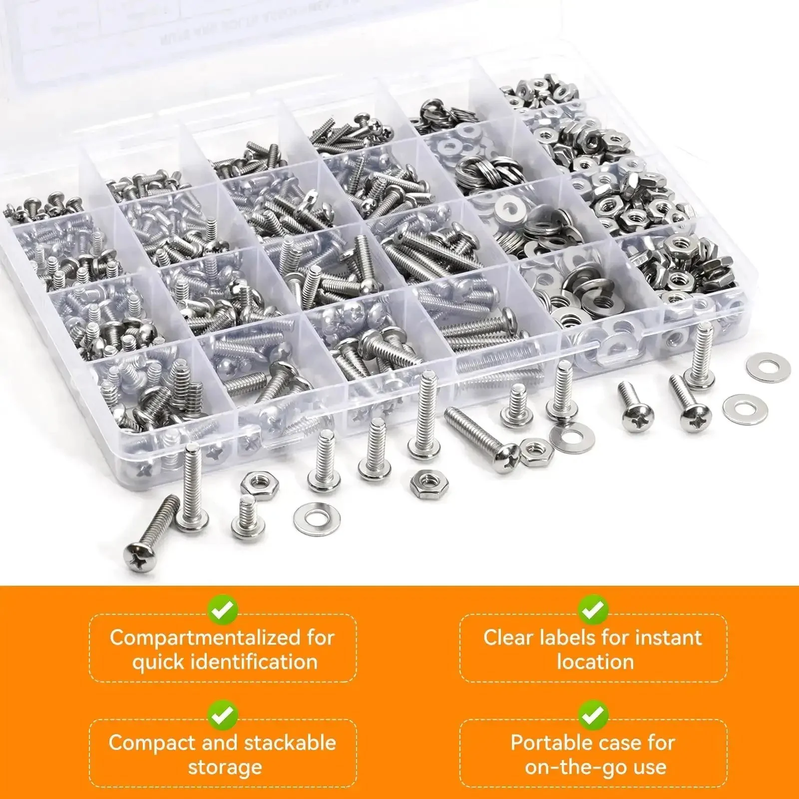Stainless Steel Nuts And Bolts Kit With 720 Pieces Of Phillips Pan Head Screws Nuts And Flat Washers In Case For DIY Projects And Repairs Sizes 10 24 8 32 6 32 4 40 Heavy Duty Outdoor Grade Hardware Assortment - Image 5